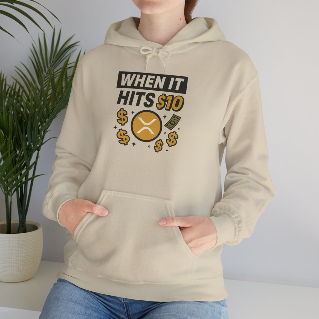 Crypto HODL Hoodie – "When It Hits 10" Funny XRP Coin Sweatshirt