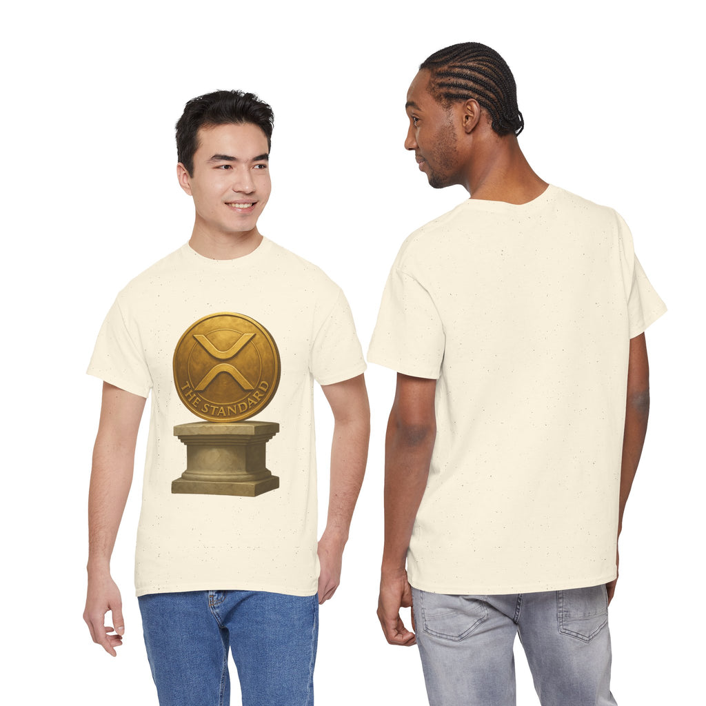 XRP Ledger Trophy T‑Shirt – Gold Ripple Coin on Pedestal Crypto Tee