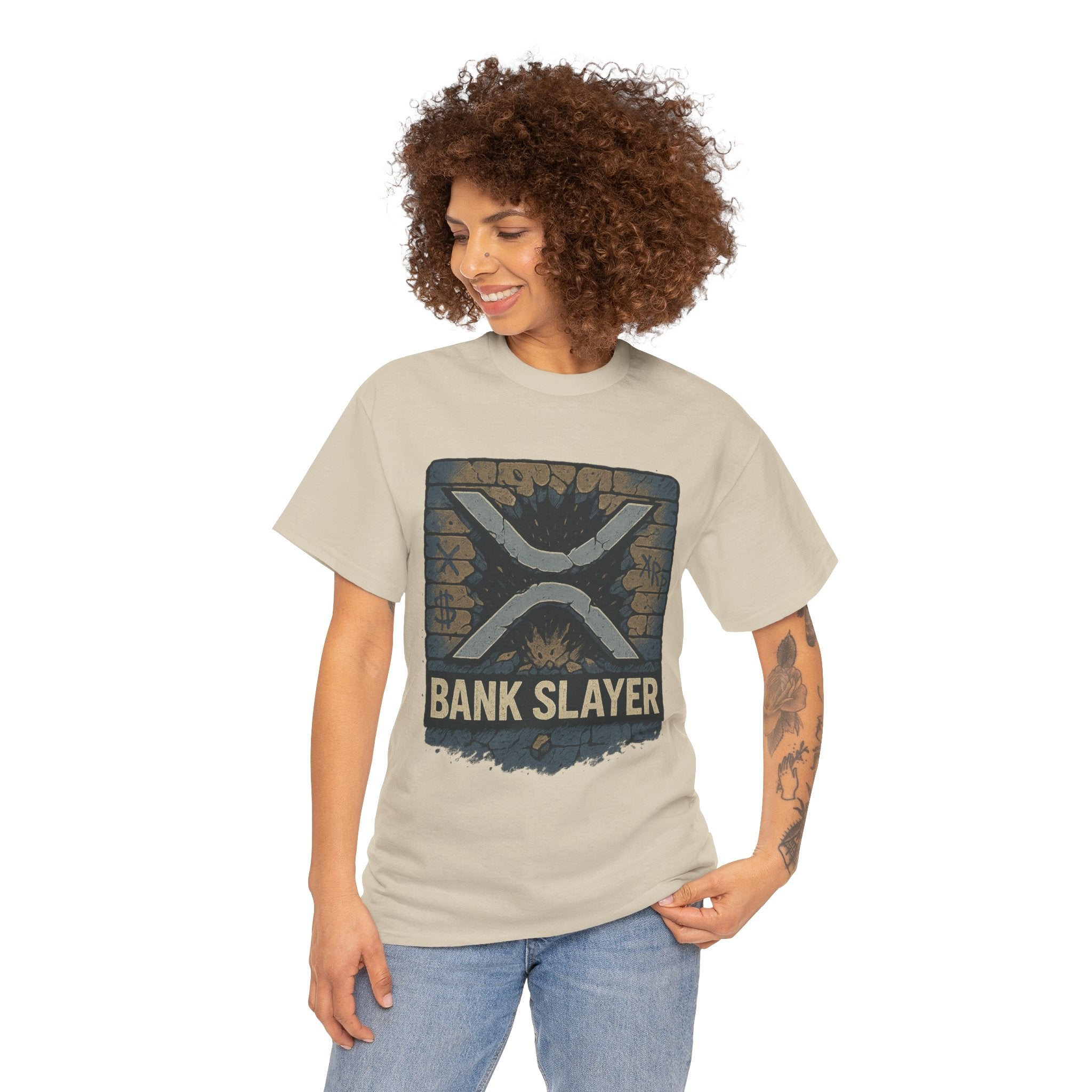 Bank Slayer T‑Shirt — Retro Grunge Crypto XRP Design