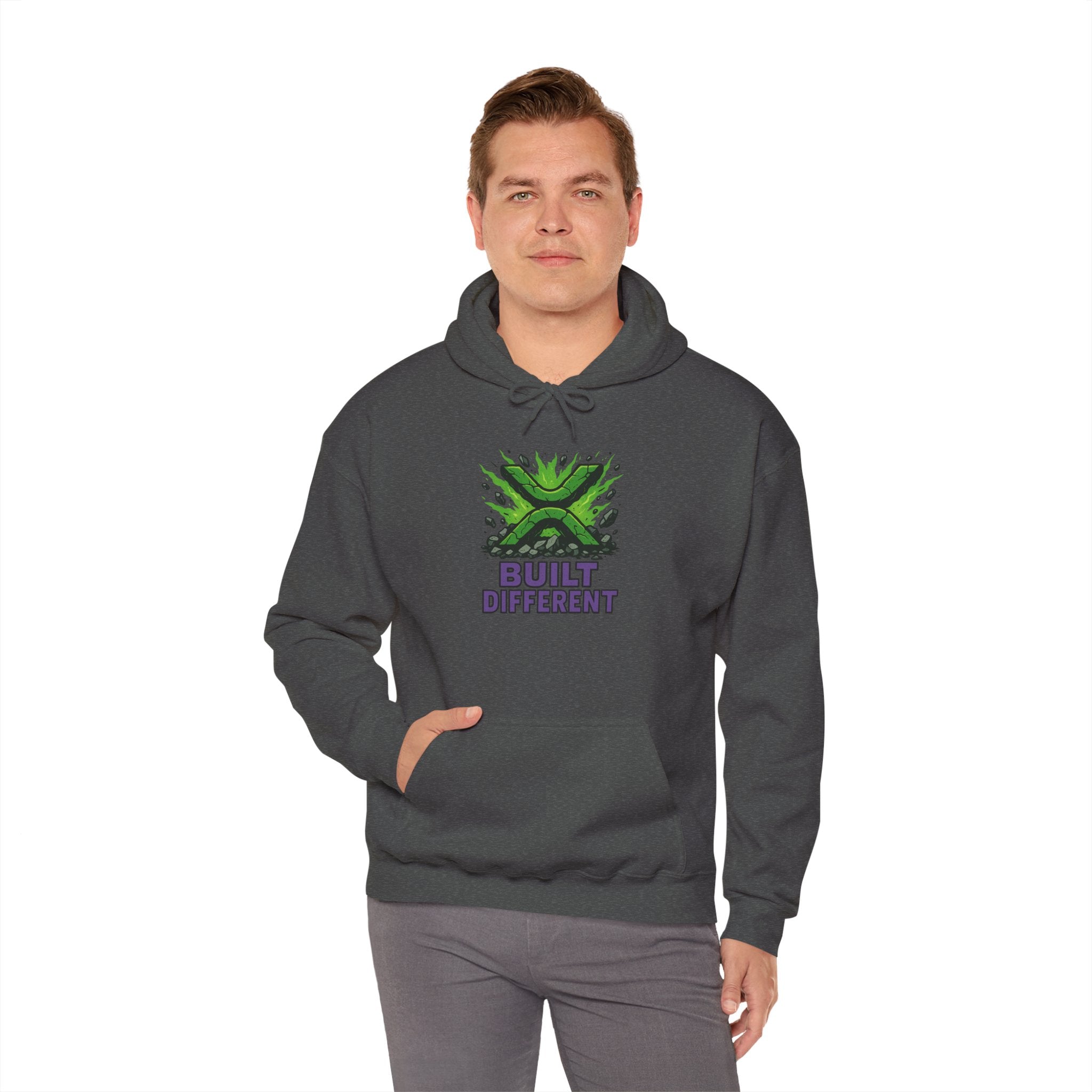 Built Different Hoodie — Graphic Green X Logo Pullover