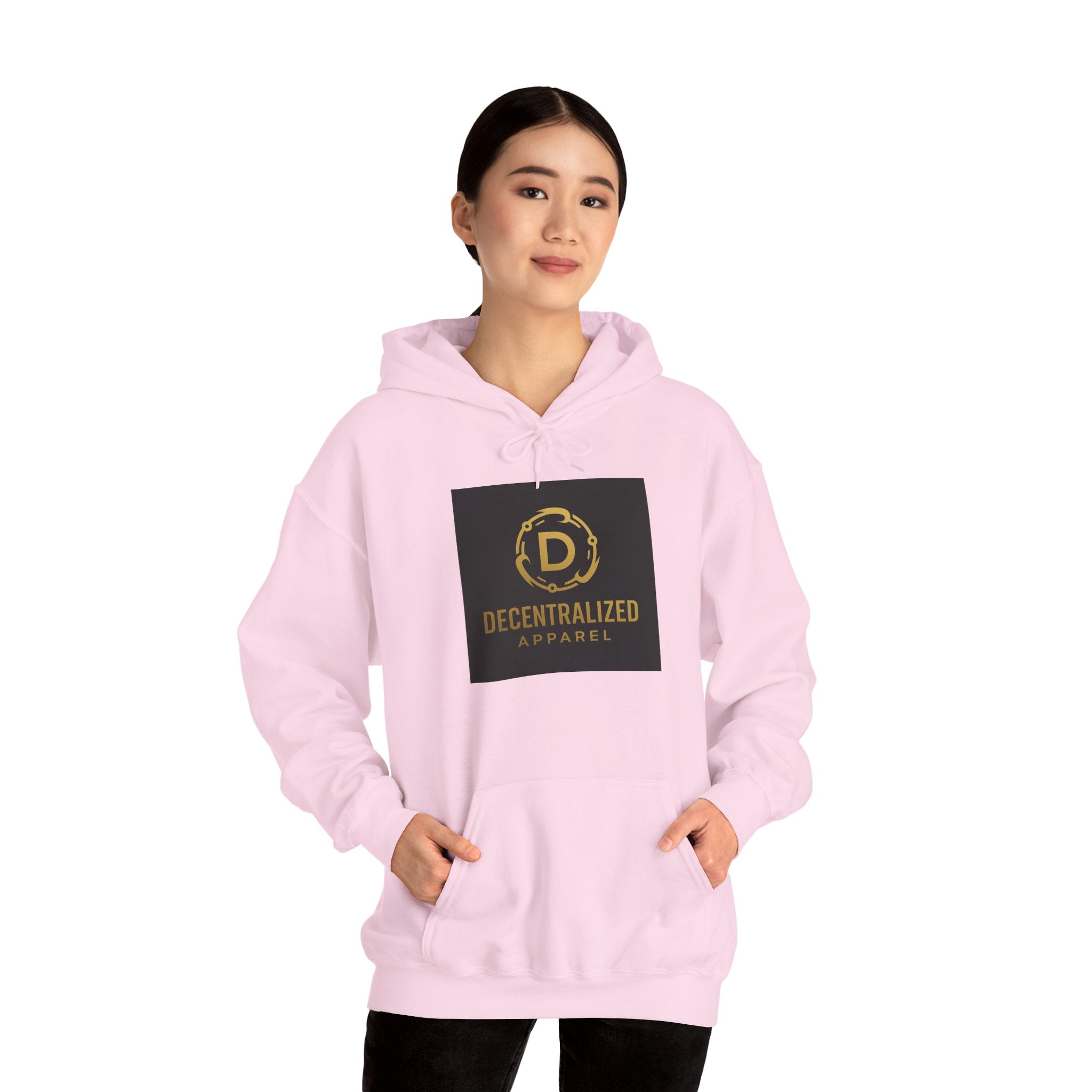 Decentralized Apparel Logo Hoodie – Gold Emblem Streetwear Sweatshirt