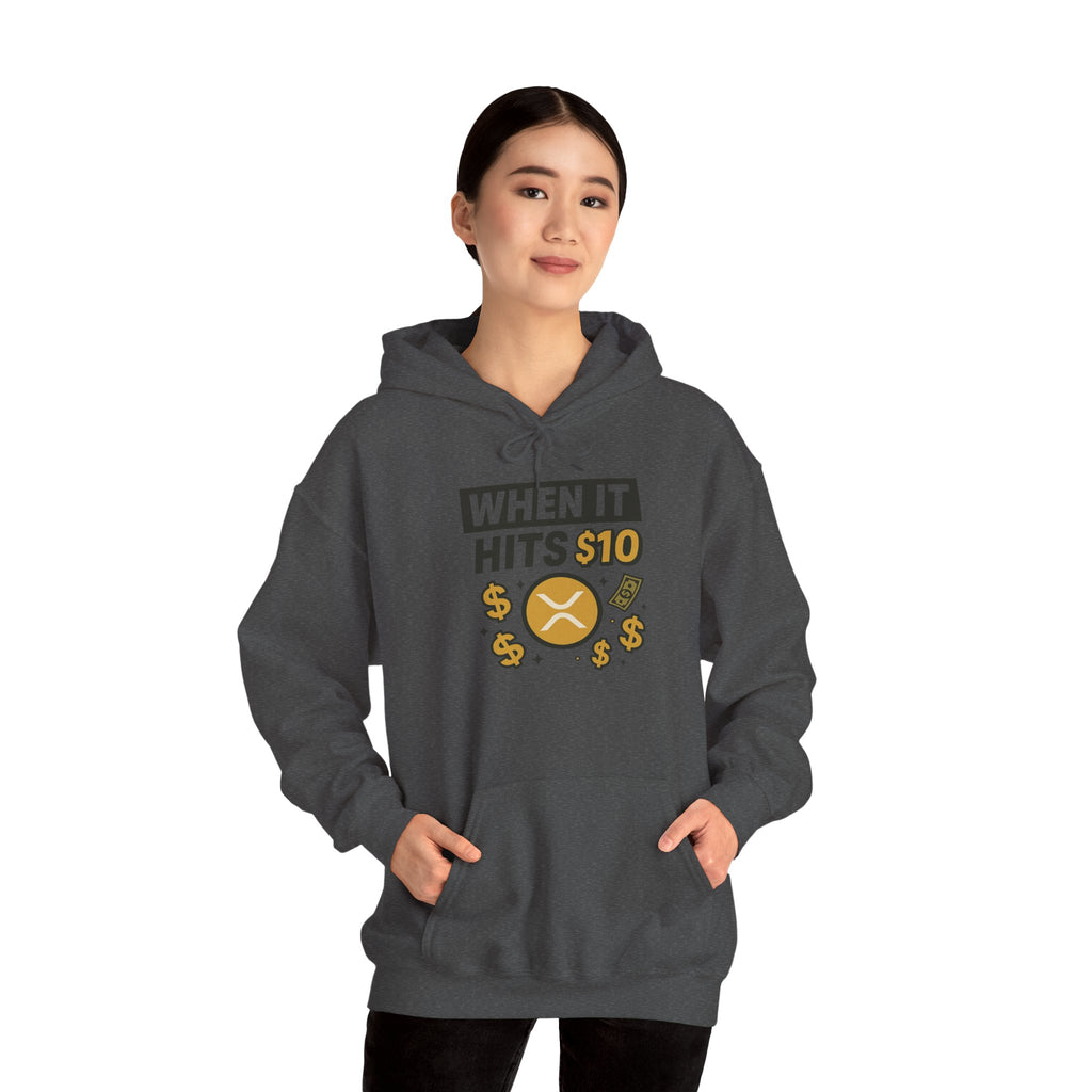 Crypto HODL Hoodie – "When It Hits 10" Funny XRP Coin Sweatshirt