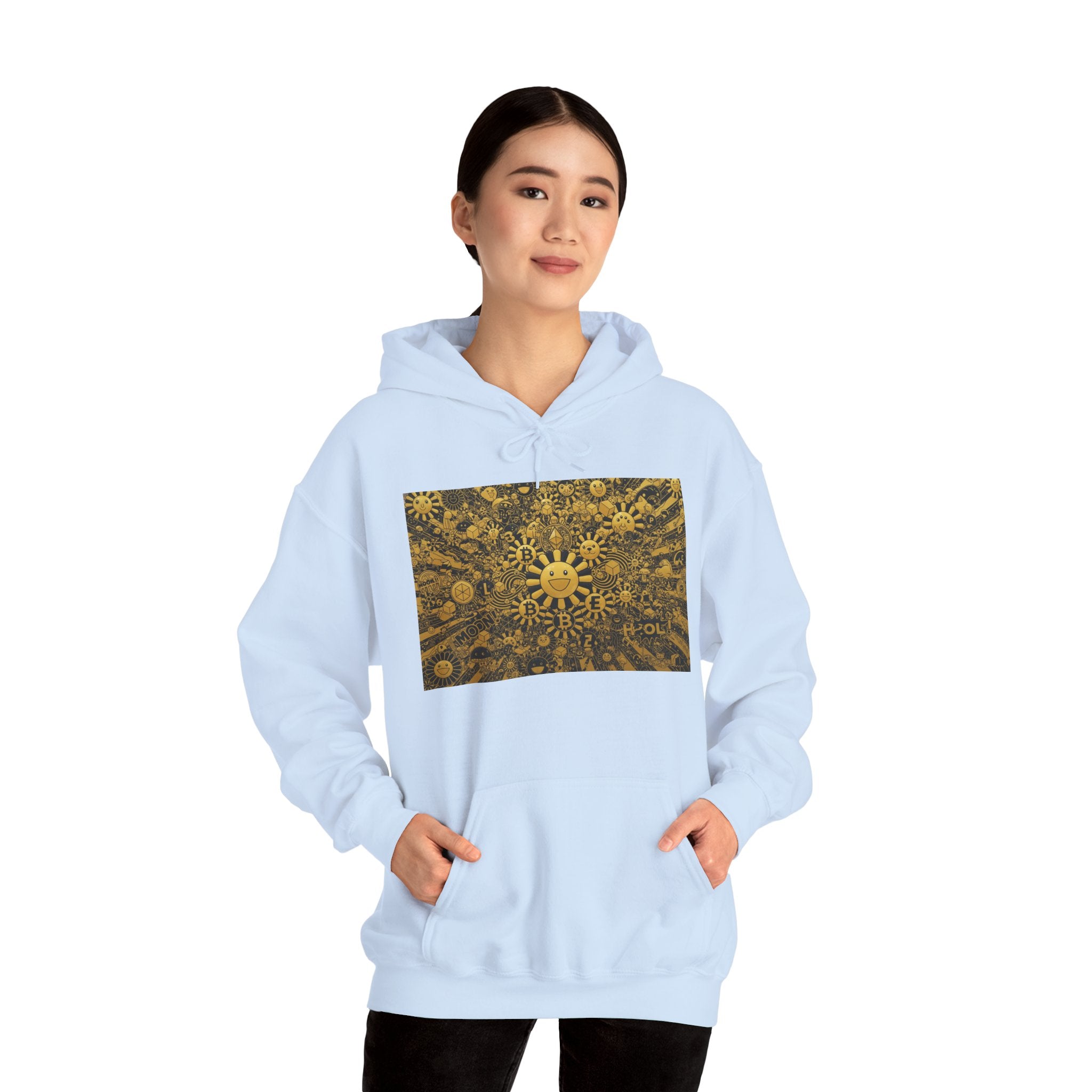 Solar Mandala Hoodie — Golden Sunburst Graphic Pullover
