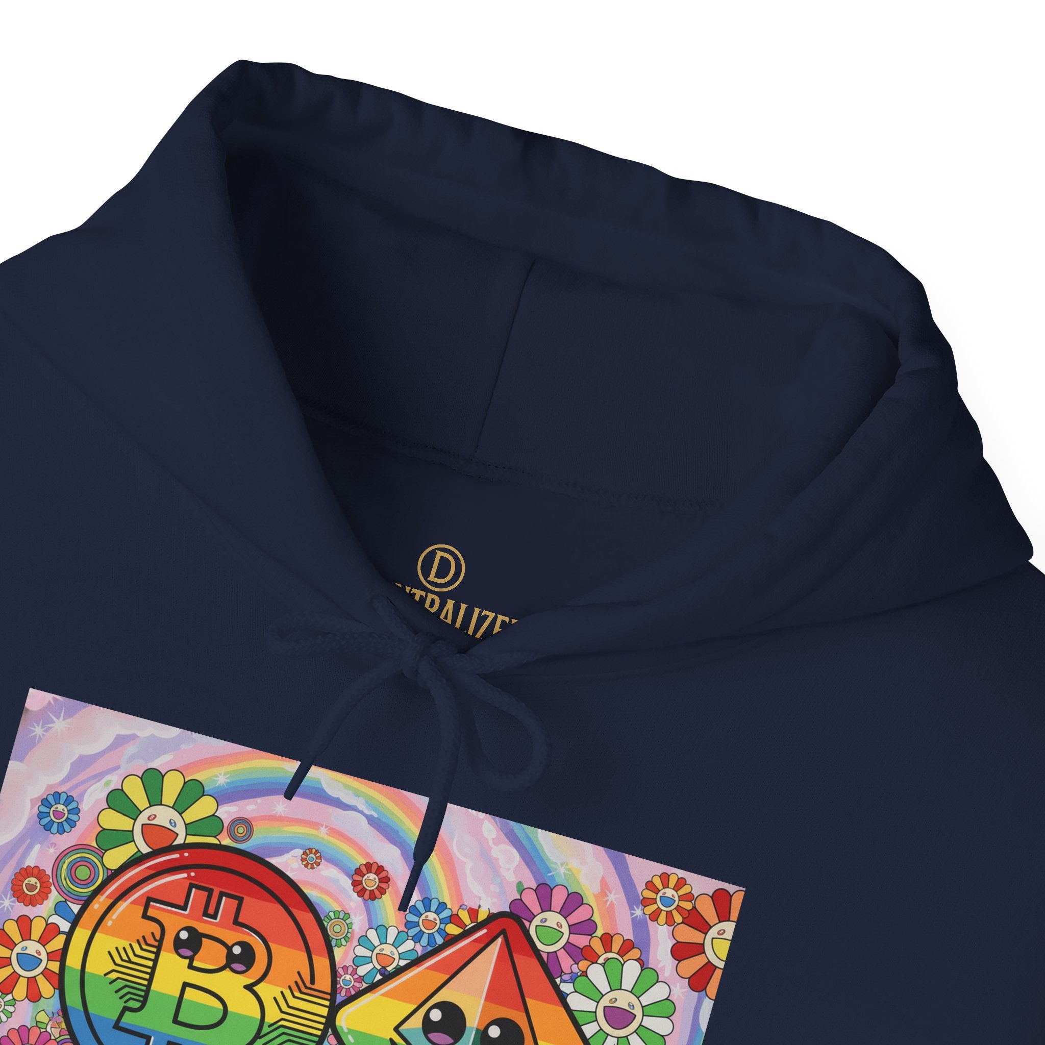 Crypto Flower Power Hoodie — Bitcoin & Ethereum Psychedelic Design
