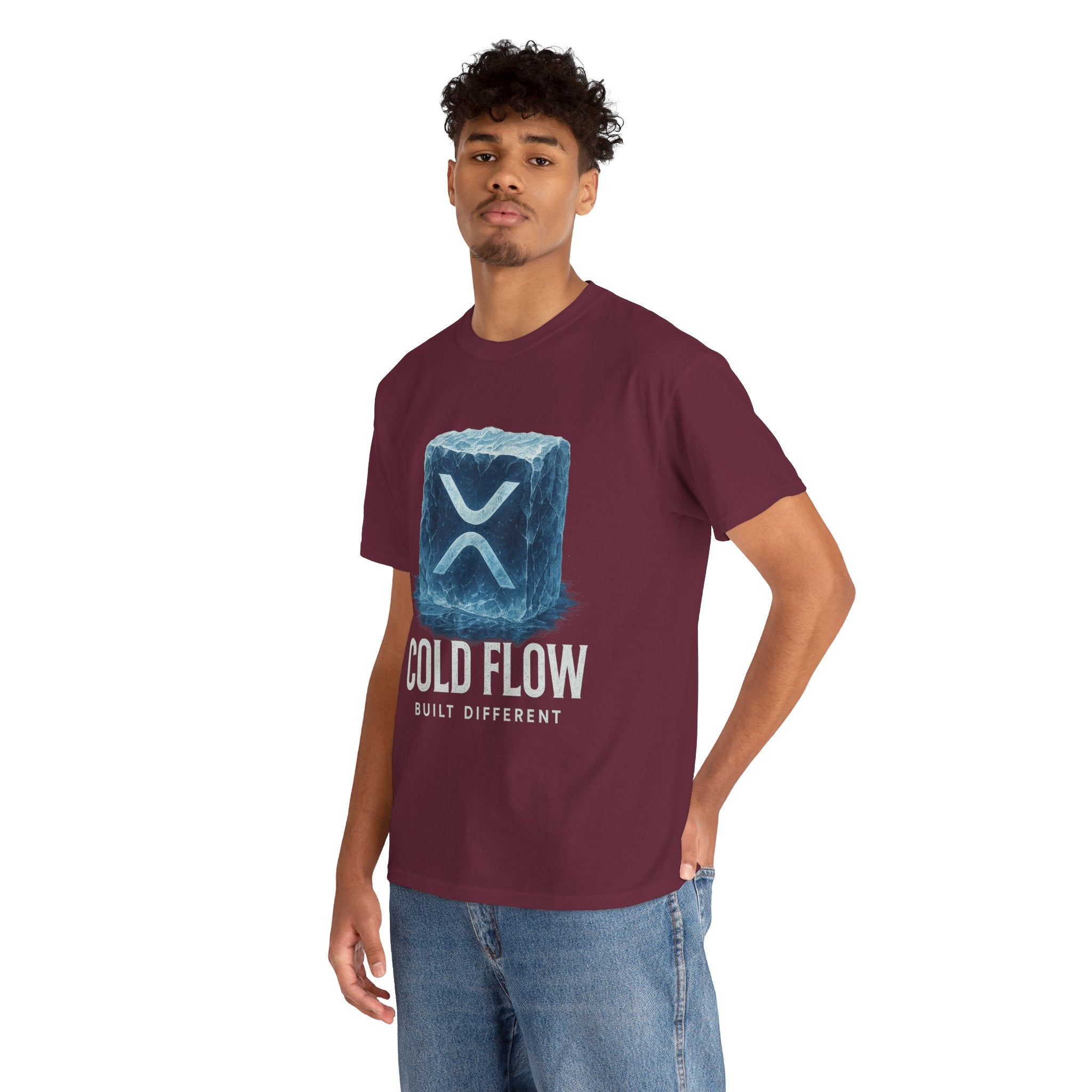 Cold Flow Ripple Logo T‑Shirt — 'Cold Flow: Built Different' Ice Cube Design