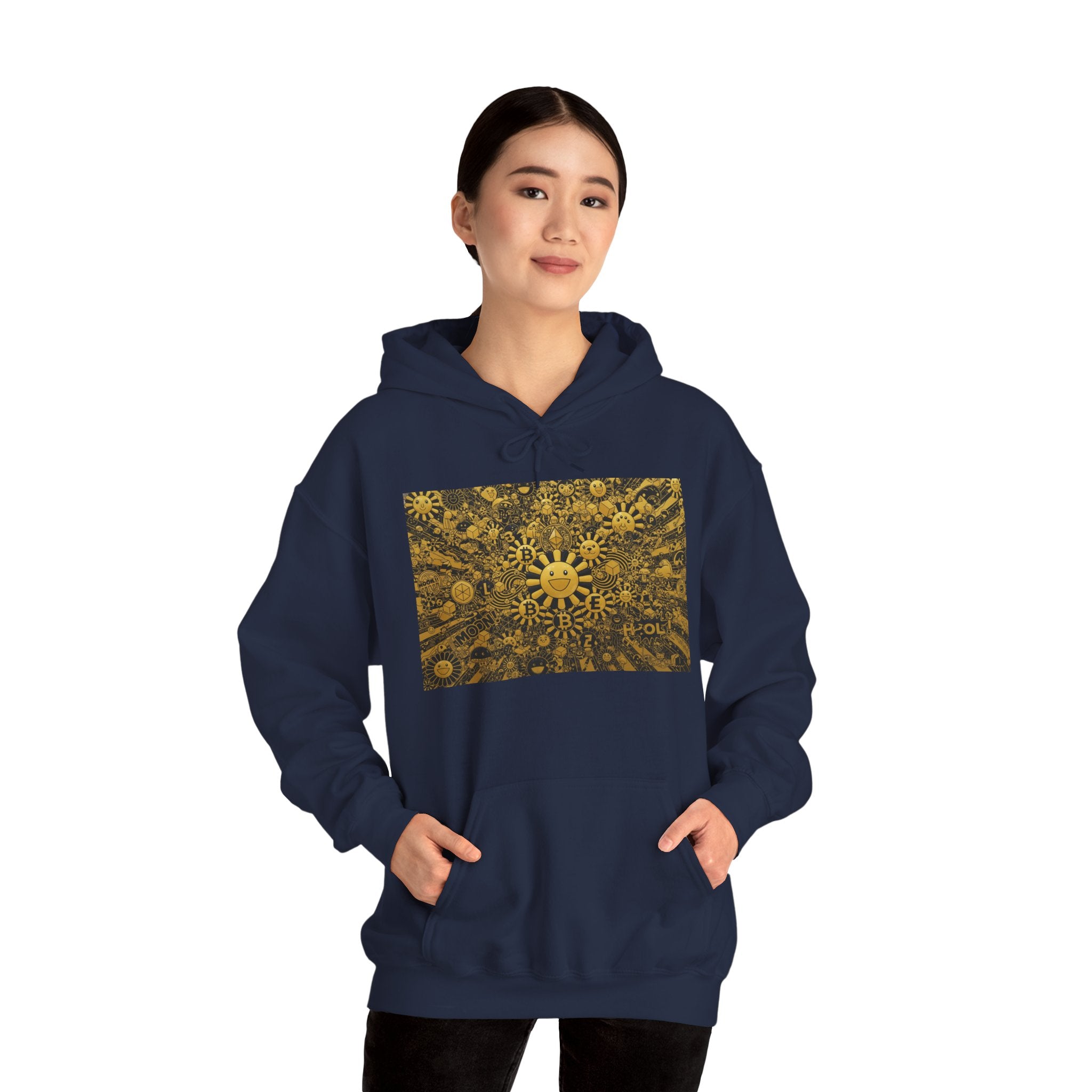 Solar Mandala Hoodie — Golden Sunburst Graphic Pullover