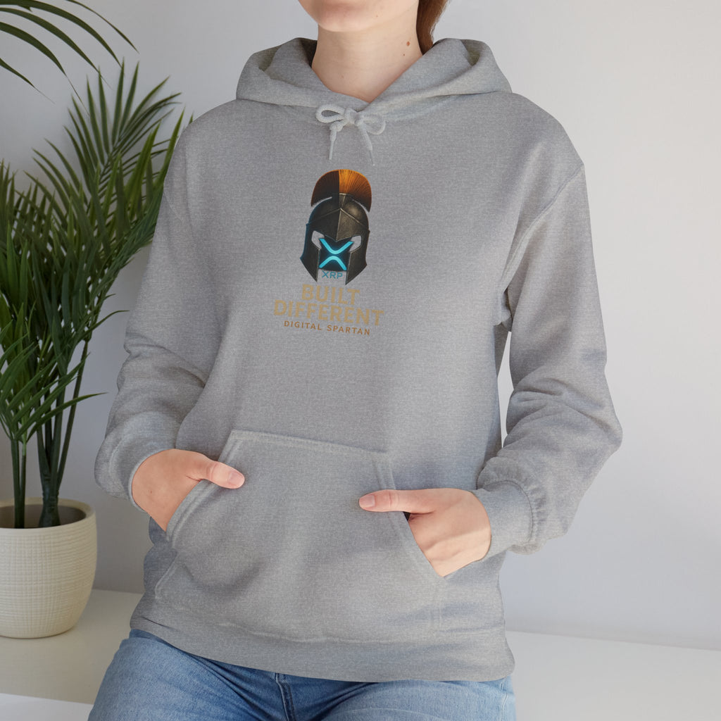 Built Different Hoodie — Futuristic Spartan Helmet Graphic Pullover