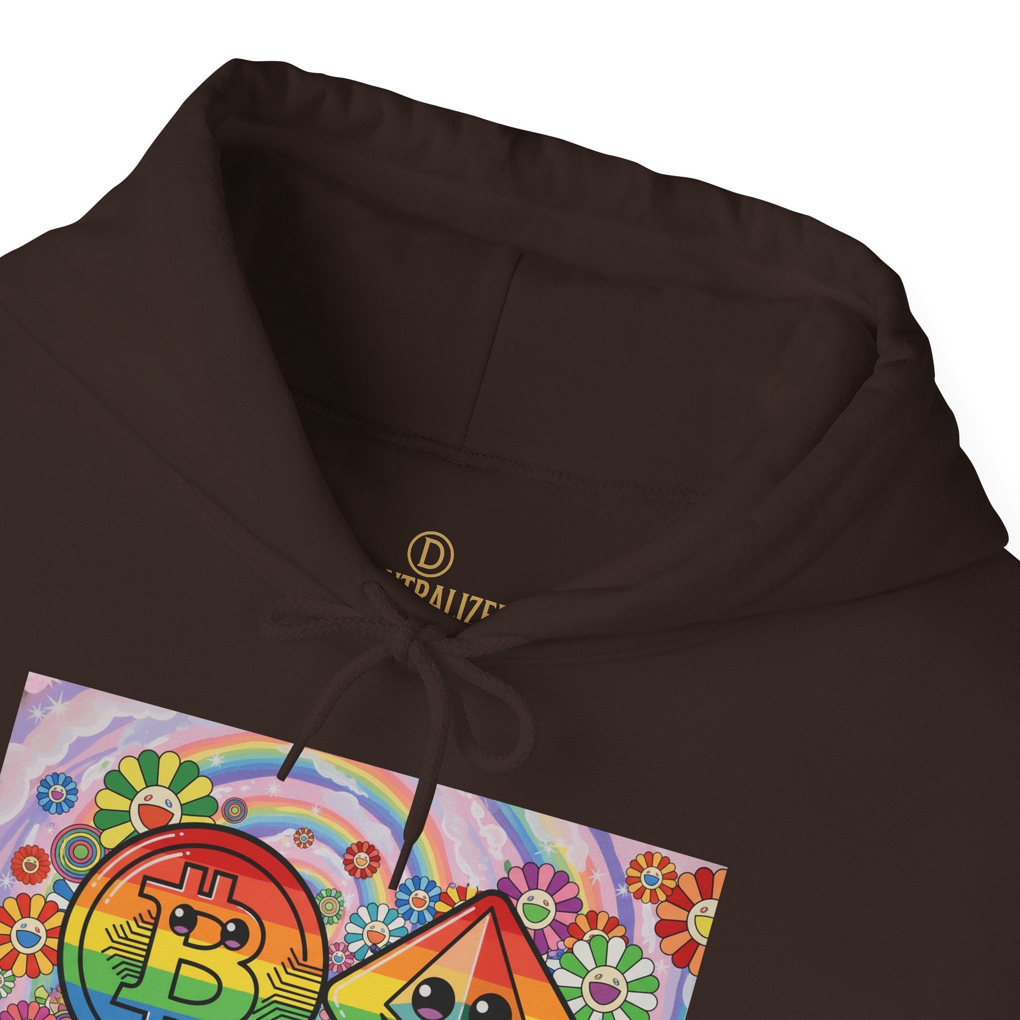 Crypto Flower Power Hoodie — Bitcoin & Ethereum Psychedelic Design