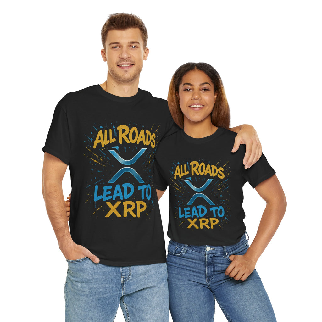 XRP Crypto Tee — "All Roads Lead to XRP" Casual Cryptocurrency Shirt