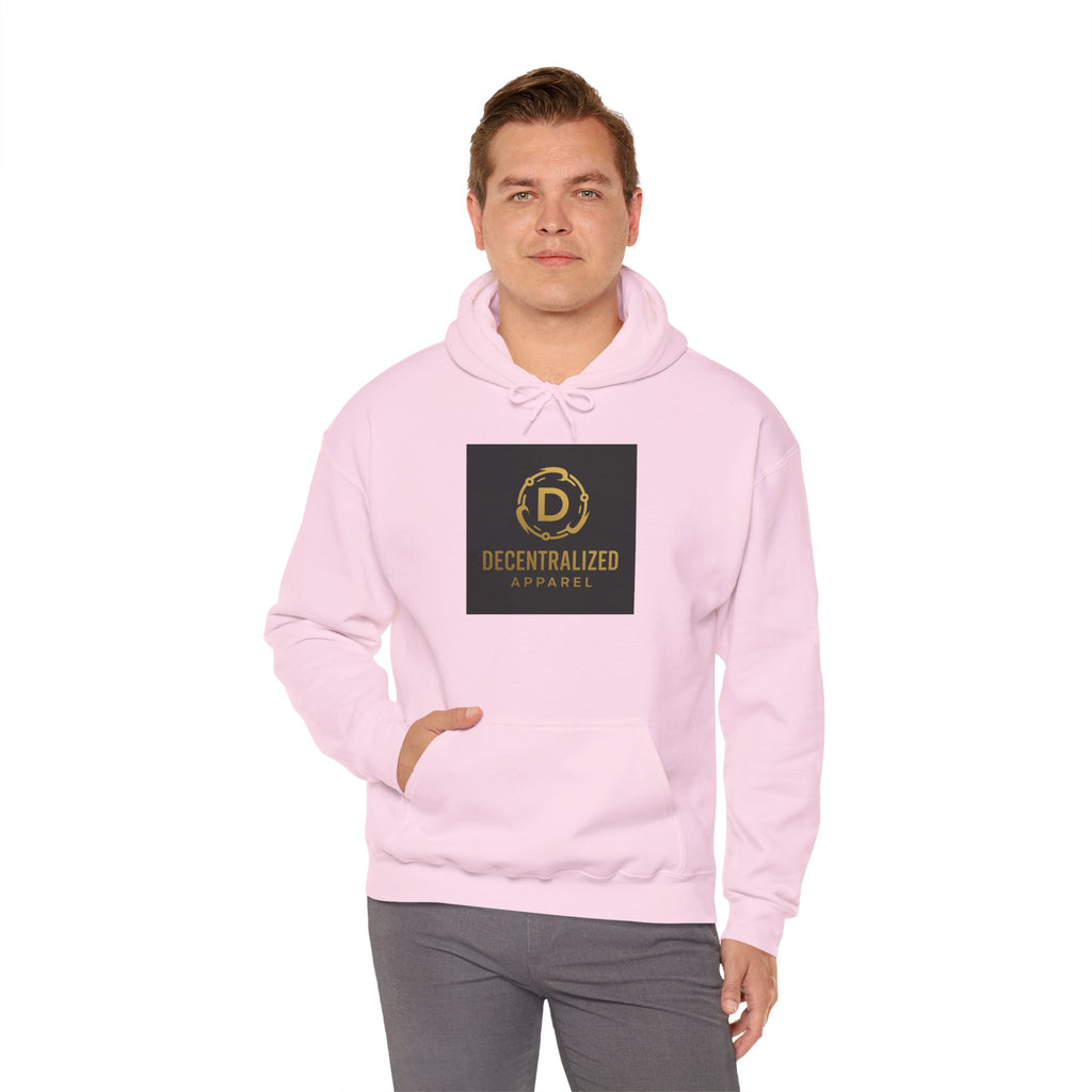Decentralized Apparel Logo Hoodie – Gold Emblem Streetwear Sweatshirt