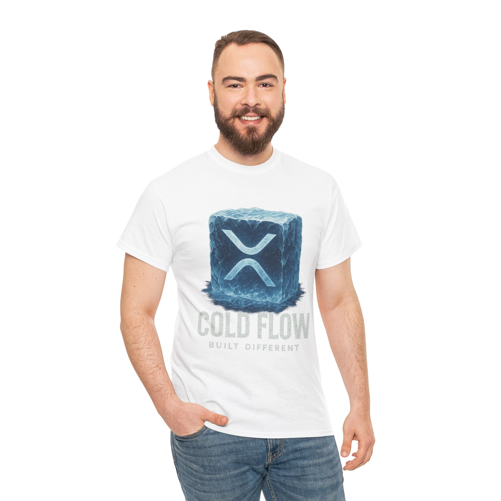 Cold Flow Ripple Logo T‑Shirt — 'Cold Flow: Built Different' Ice Cube Design