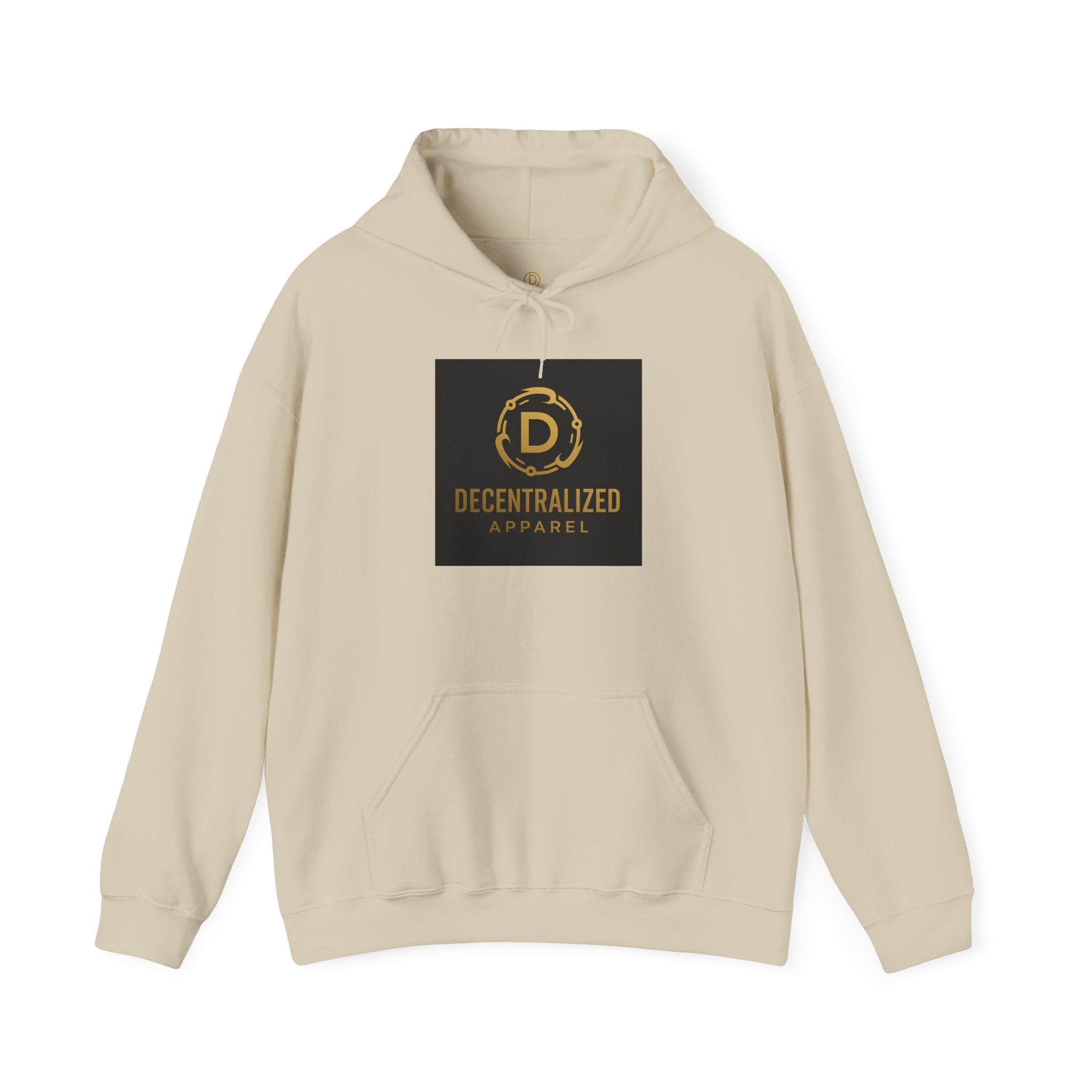 Decentralized Apparel Logo Hoodie – Gold Emblem Streetwear Sweatshirt