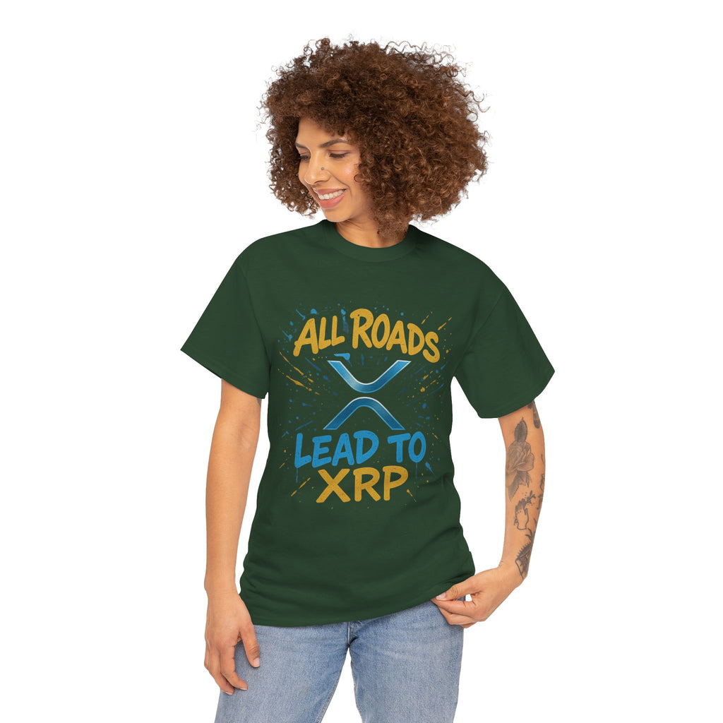 XRP Crypto Tee — "All Roads Lead to XRP" Casual Cryptocurrency Shirt