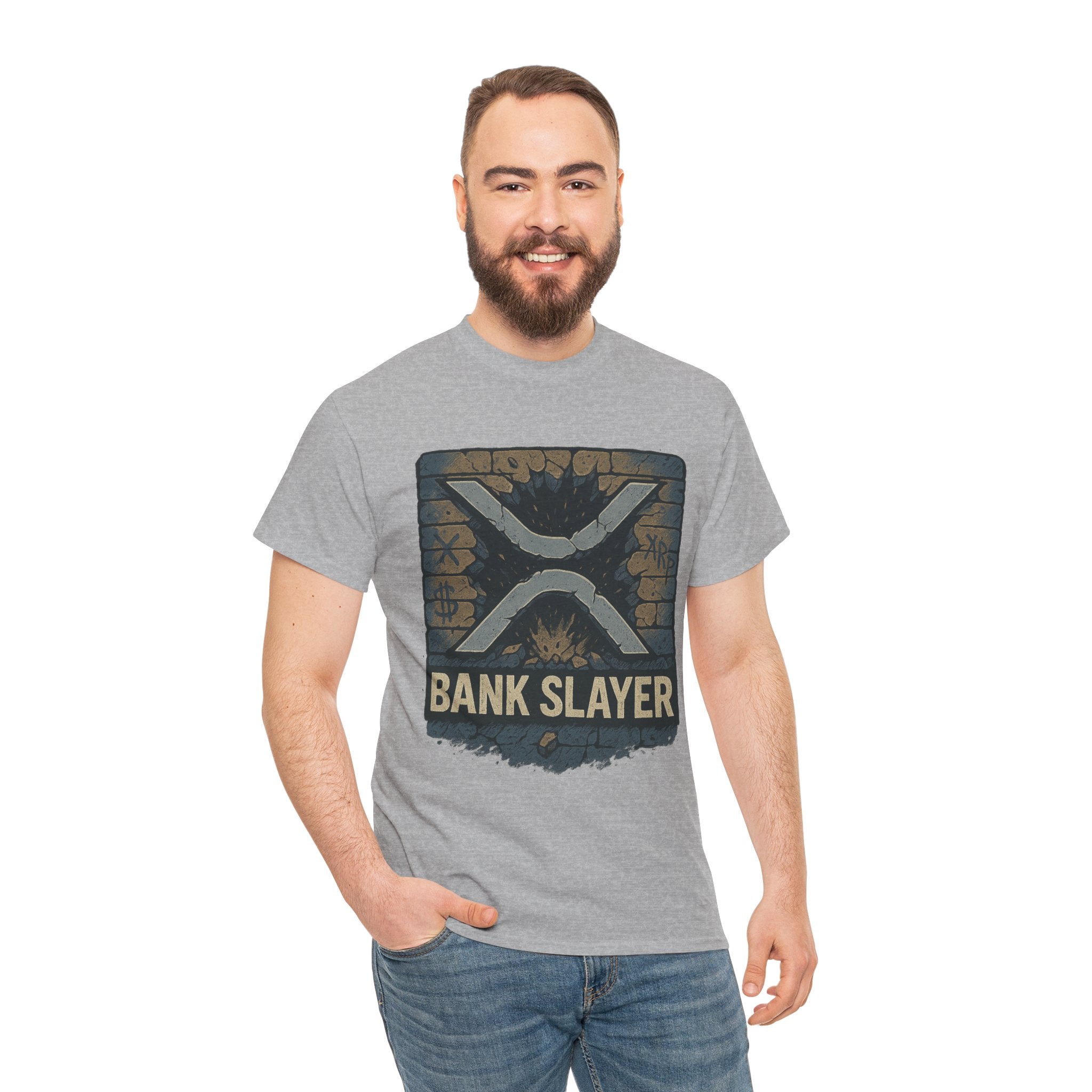 Bank Slayer T‑Shirt — Retro Grunge Crypto XRP Design