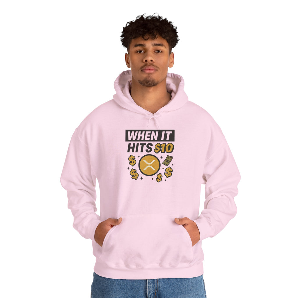 Crypto HODL Hoodie – "When It Hits 10" Funny XRP Coin Sweatshirt