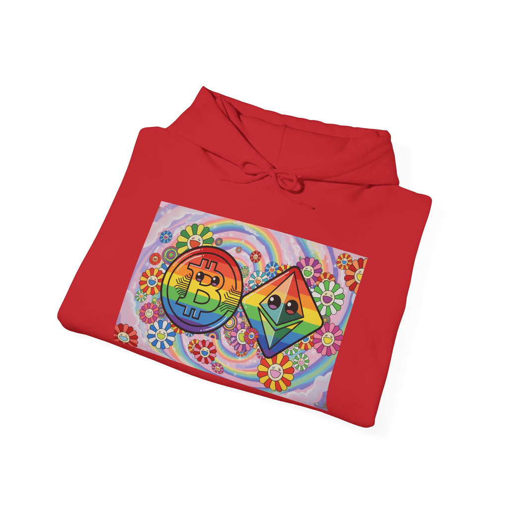 Crypto Flower Power Hoodie — Bitcoin & Ethereum Psychedelic Design