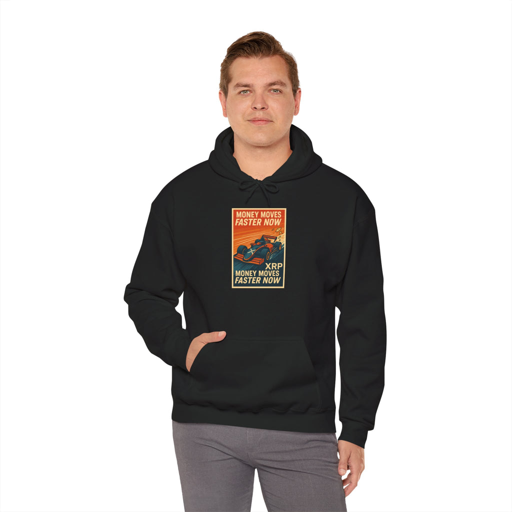 XRP 'Money Moves Faster Now' Hoodie – Crypto Retro Graphic Pullover