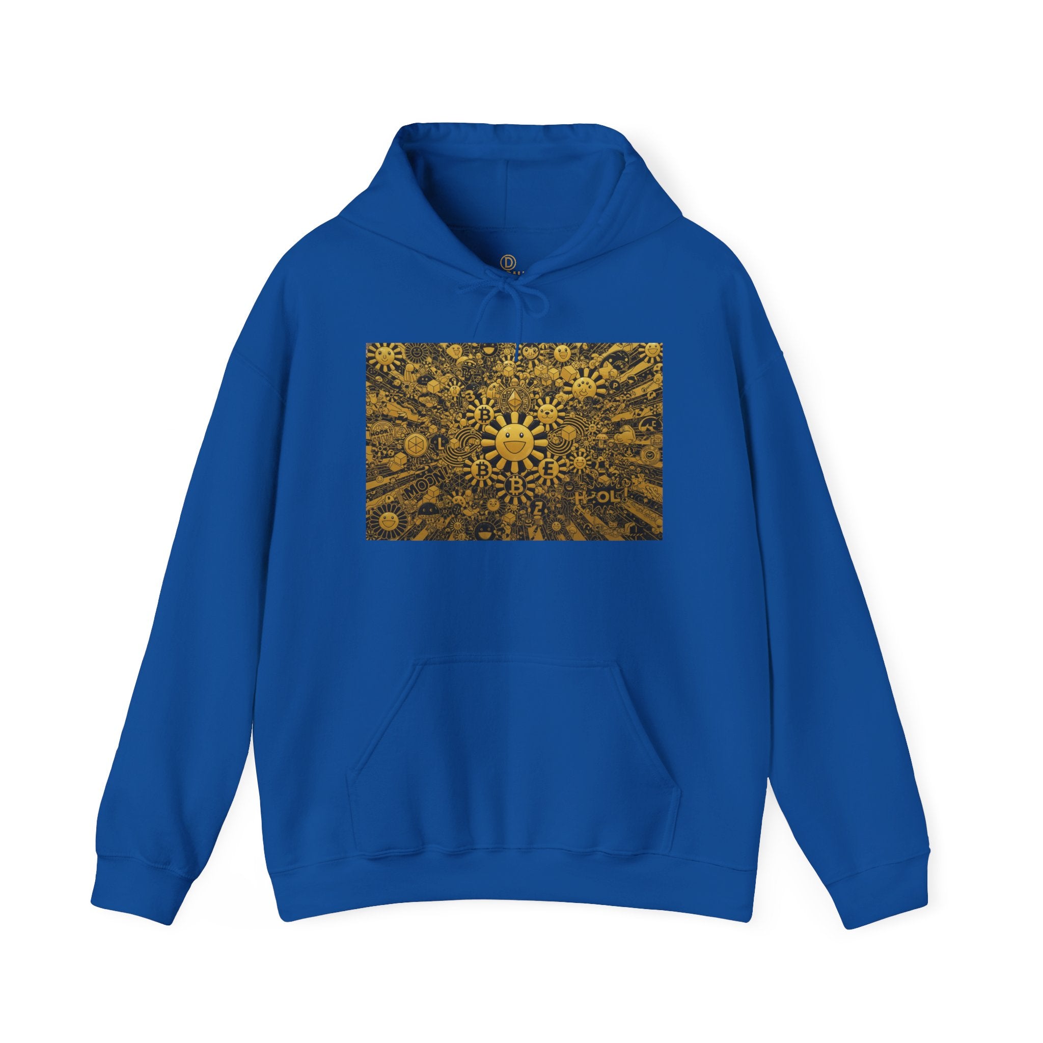 Solar Mandala Hoodie — Golden Sunburst Graphic Pullover
