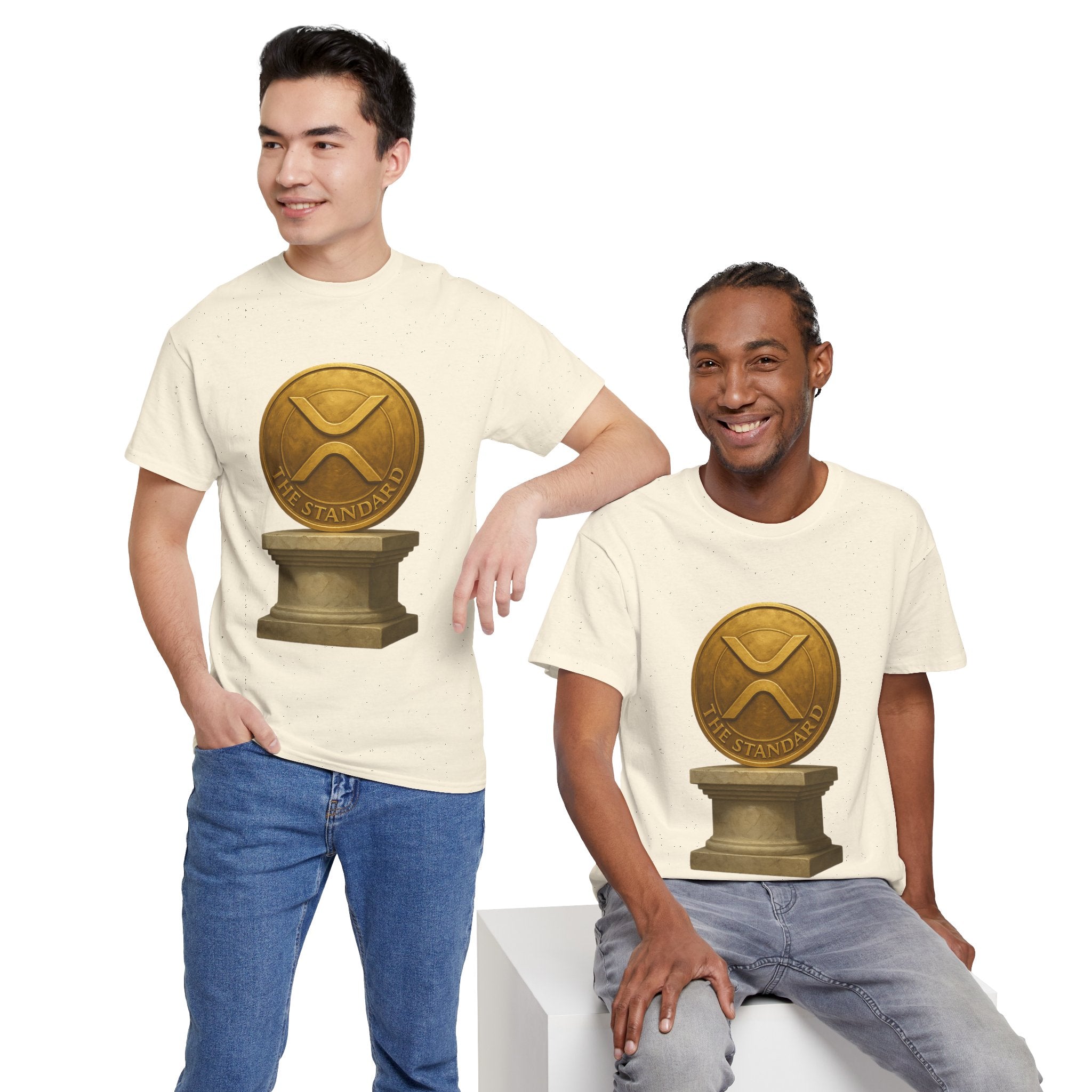 XRP Ledger Trophy T‑Shirt – Gold Ripple Coin on Pedestal Crypto Tee