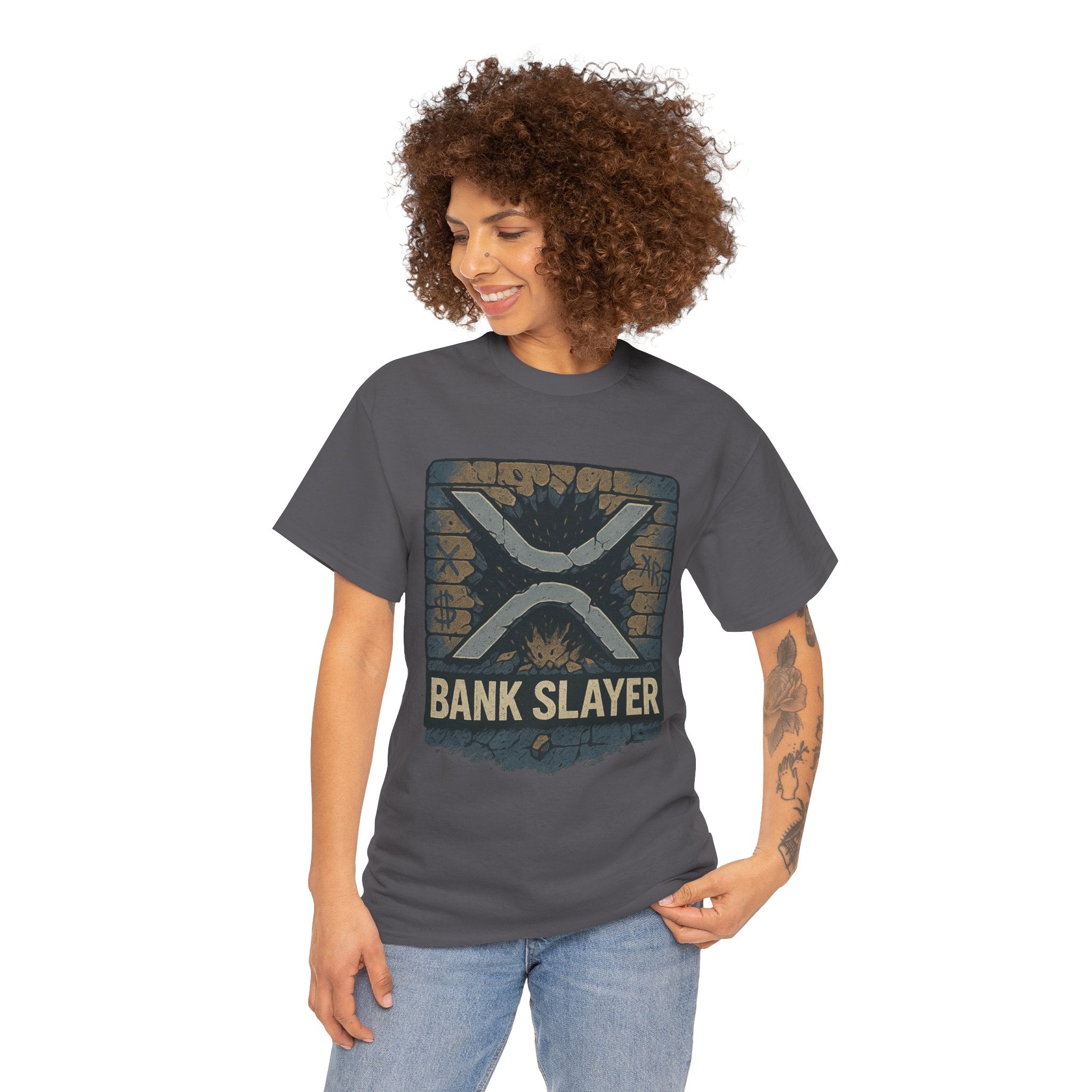 Bank Slayer T‑Shirt — Retro Grunge Crypto XRP Design