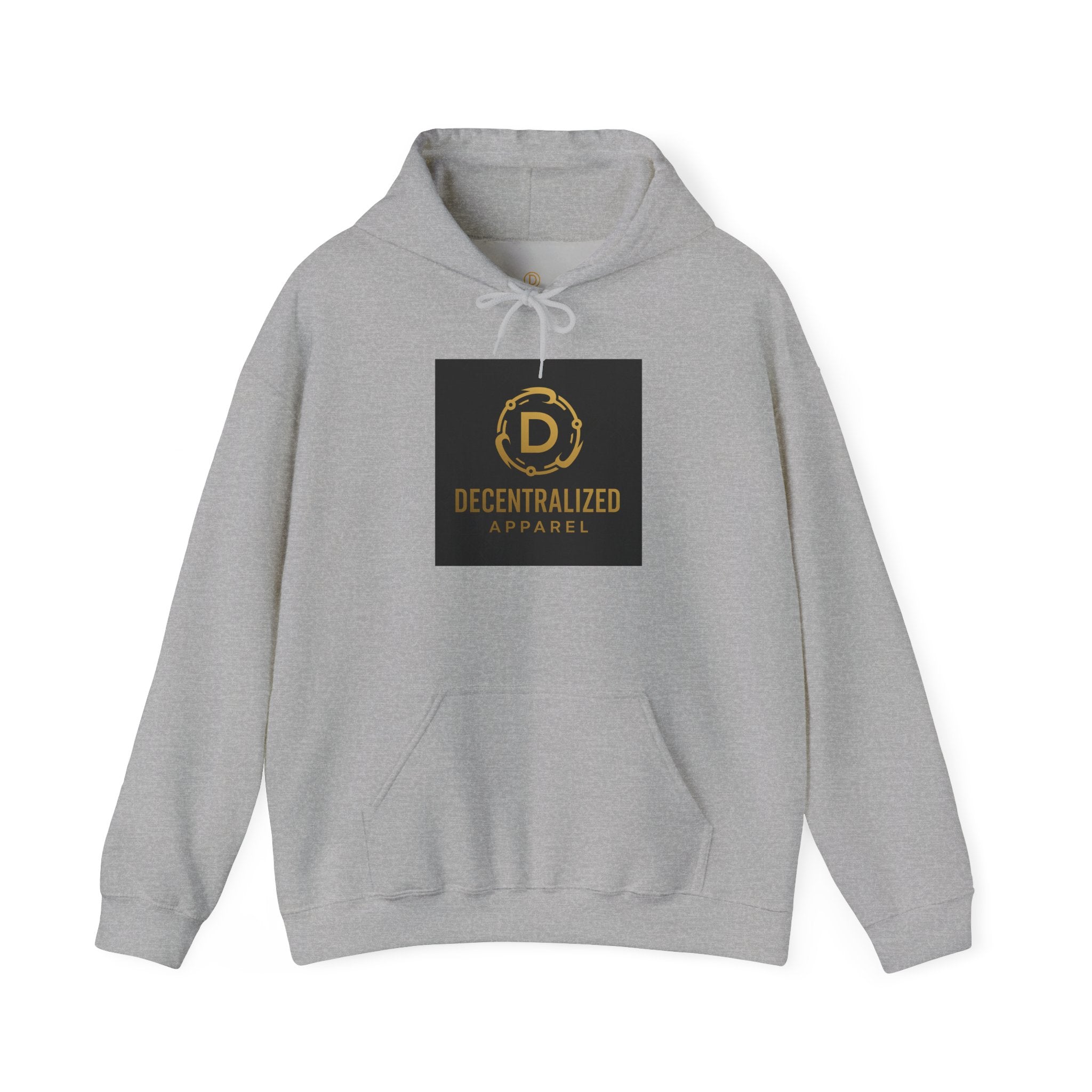Decentralized Apparel Logo Hoodie – Gold Emblem Streetwear Sweatshirt