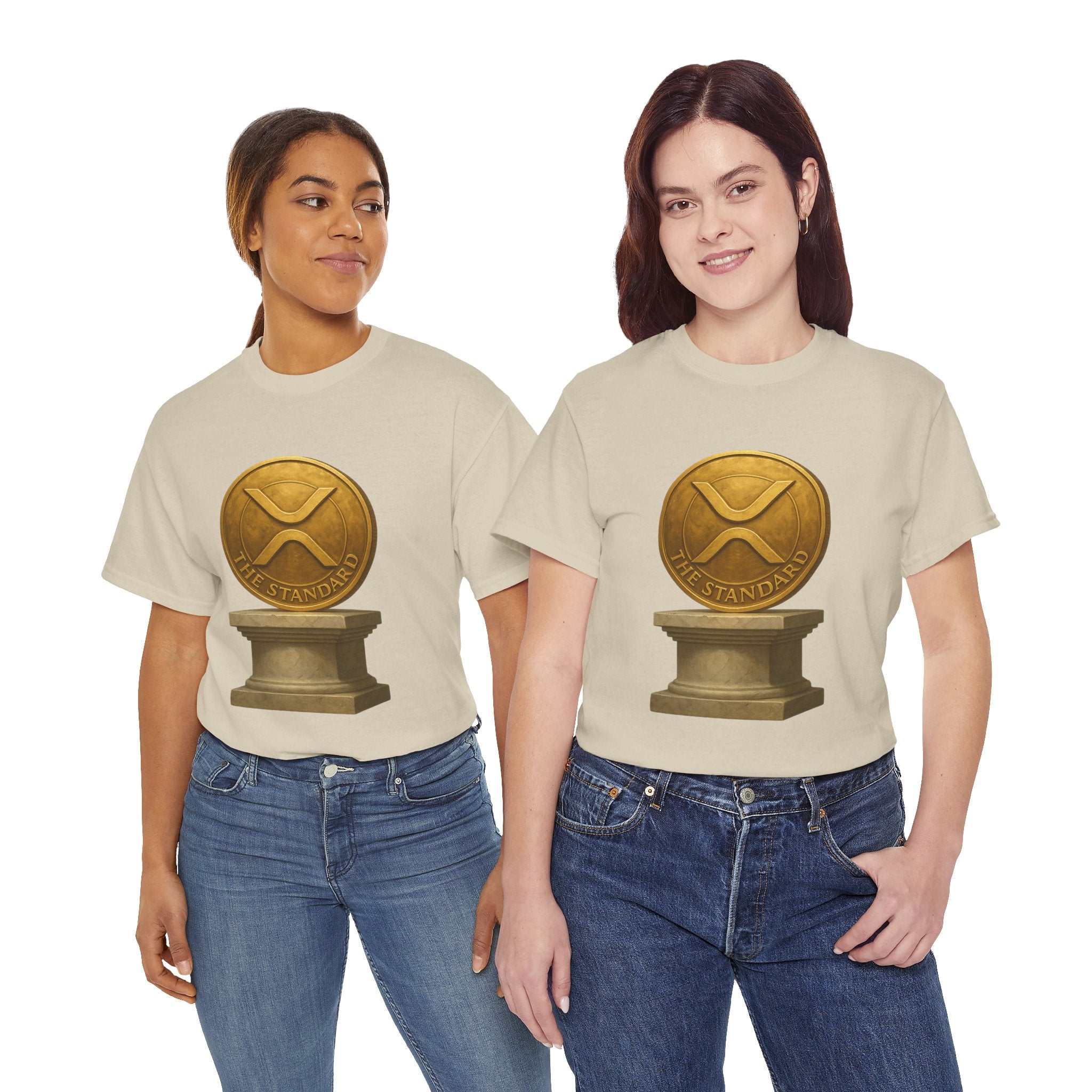 XRP Ledger Trophy T‑Shirt – Gold Ripple Coin on Pedestal Crypto Tee