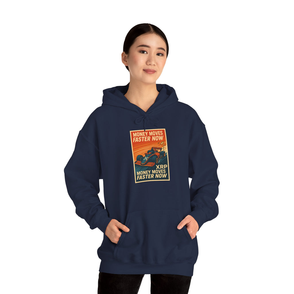XRP 'Money Moves Faster Now' Hoodie – Crypto Retro Graphic Pullover