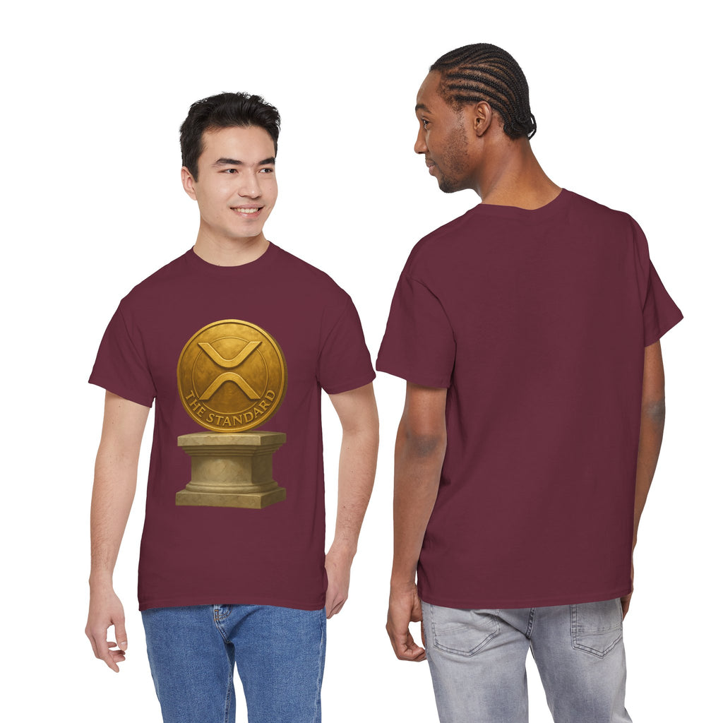 XRP Ledger Trophy T‑Shirt – Gold Ripple Coin on Pedestal Crypto Tee