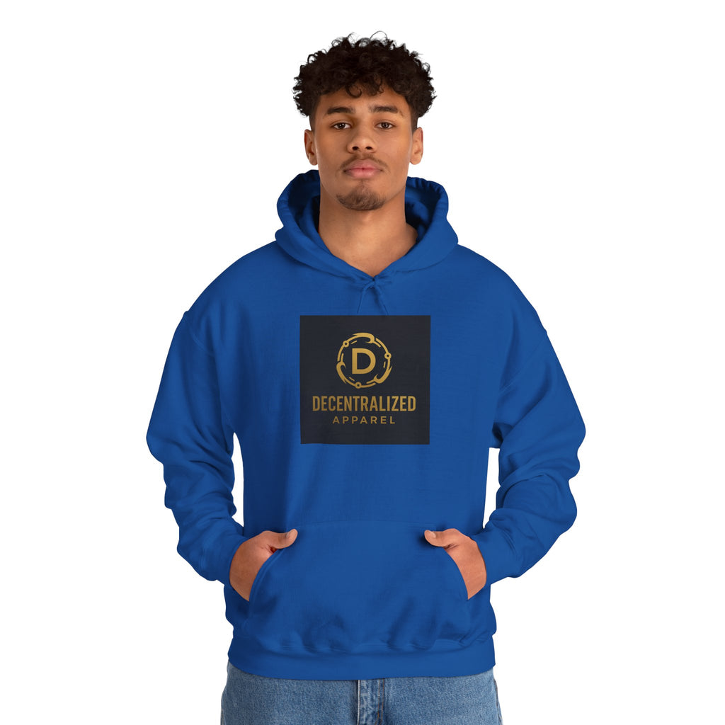 Decentralized Apparel Logo Hoodie – Gold Emblem Streetwear Sweatshirt