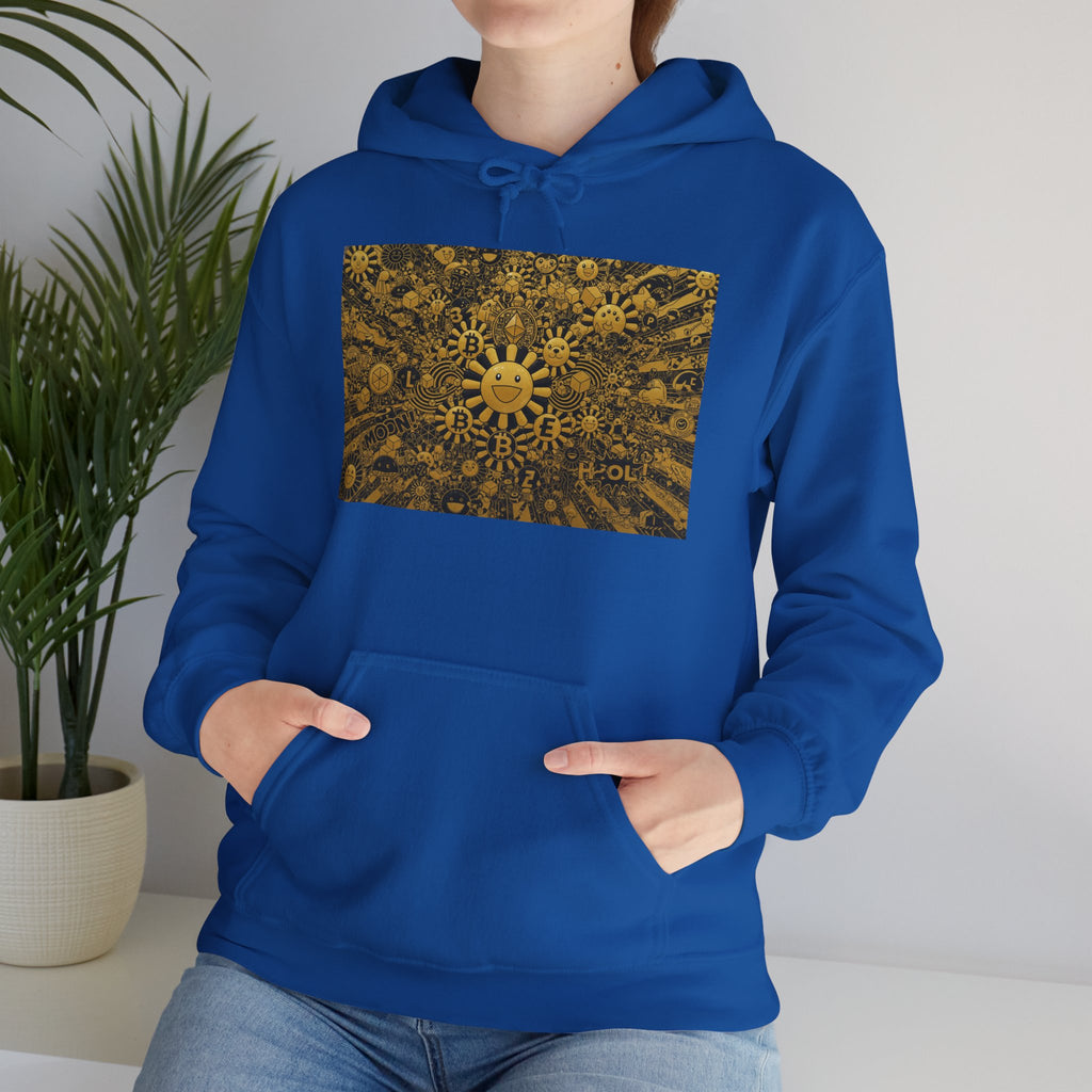 Solar Mandala Hoodie — Golden Sunburst Graphic Pullover
