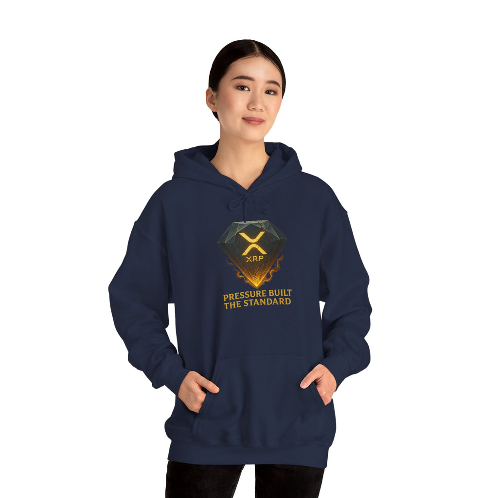 XRP Crypto Hoodie — "Pressure Built The Standard" Logo Pullover