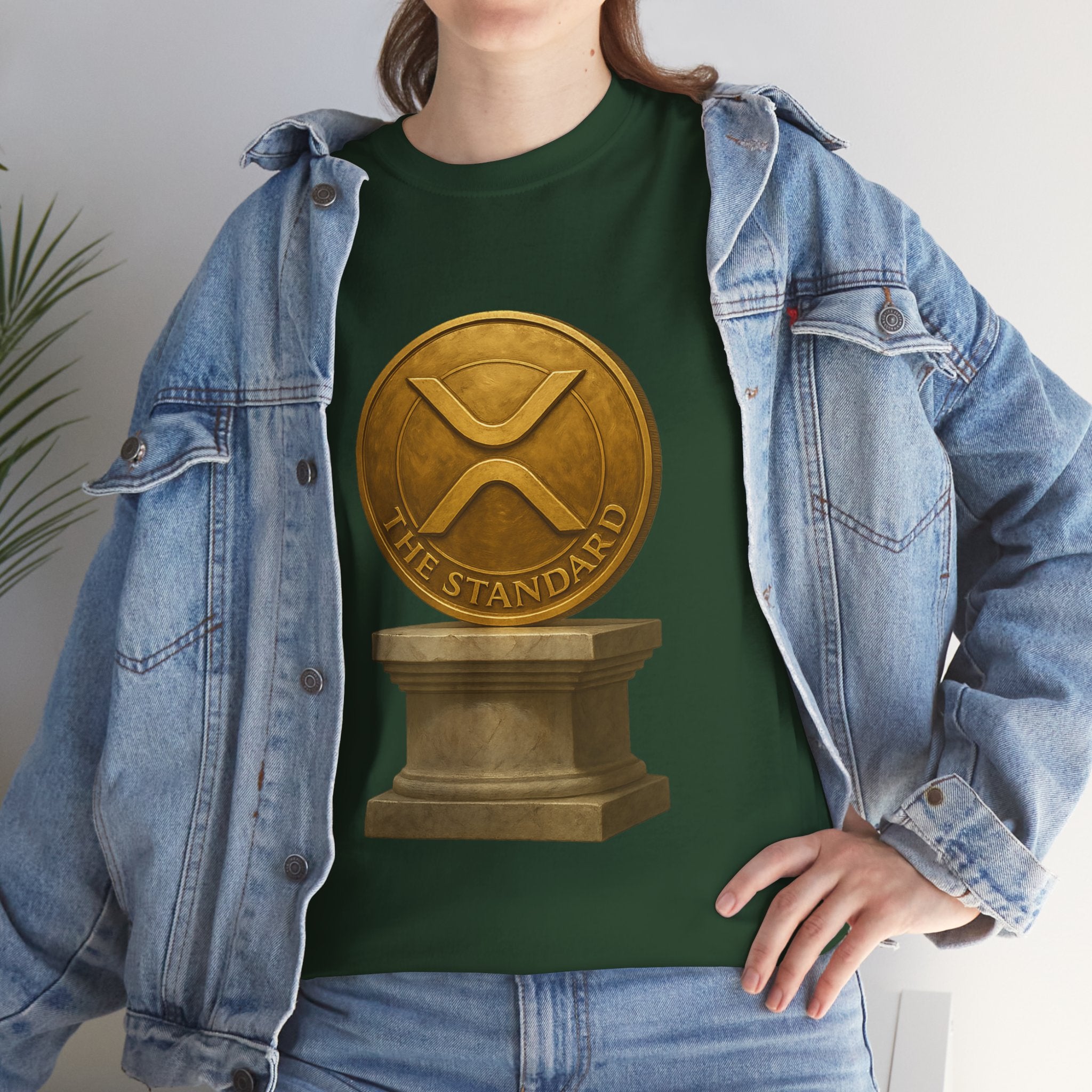 XRP Ledger Trophy T‑Shirt – Gold Ripple Coin on Pedestal Crypto Tee