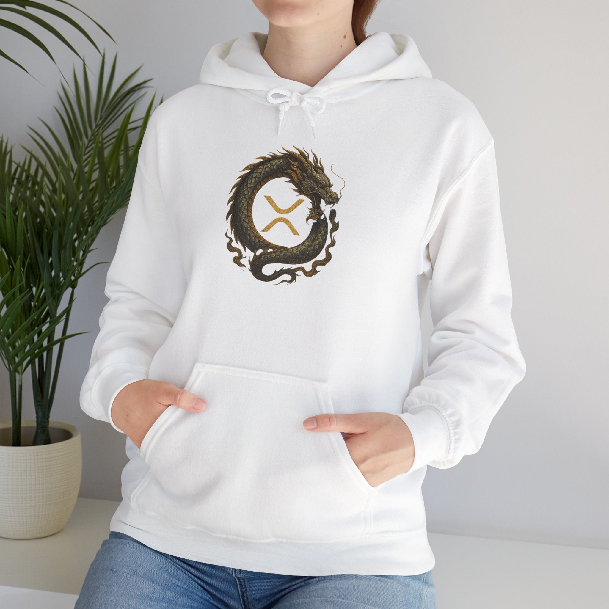 Dragon Ouroboros Hoodie with Ripple Rune — Mythic Symbol Pullover
