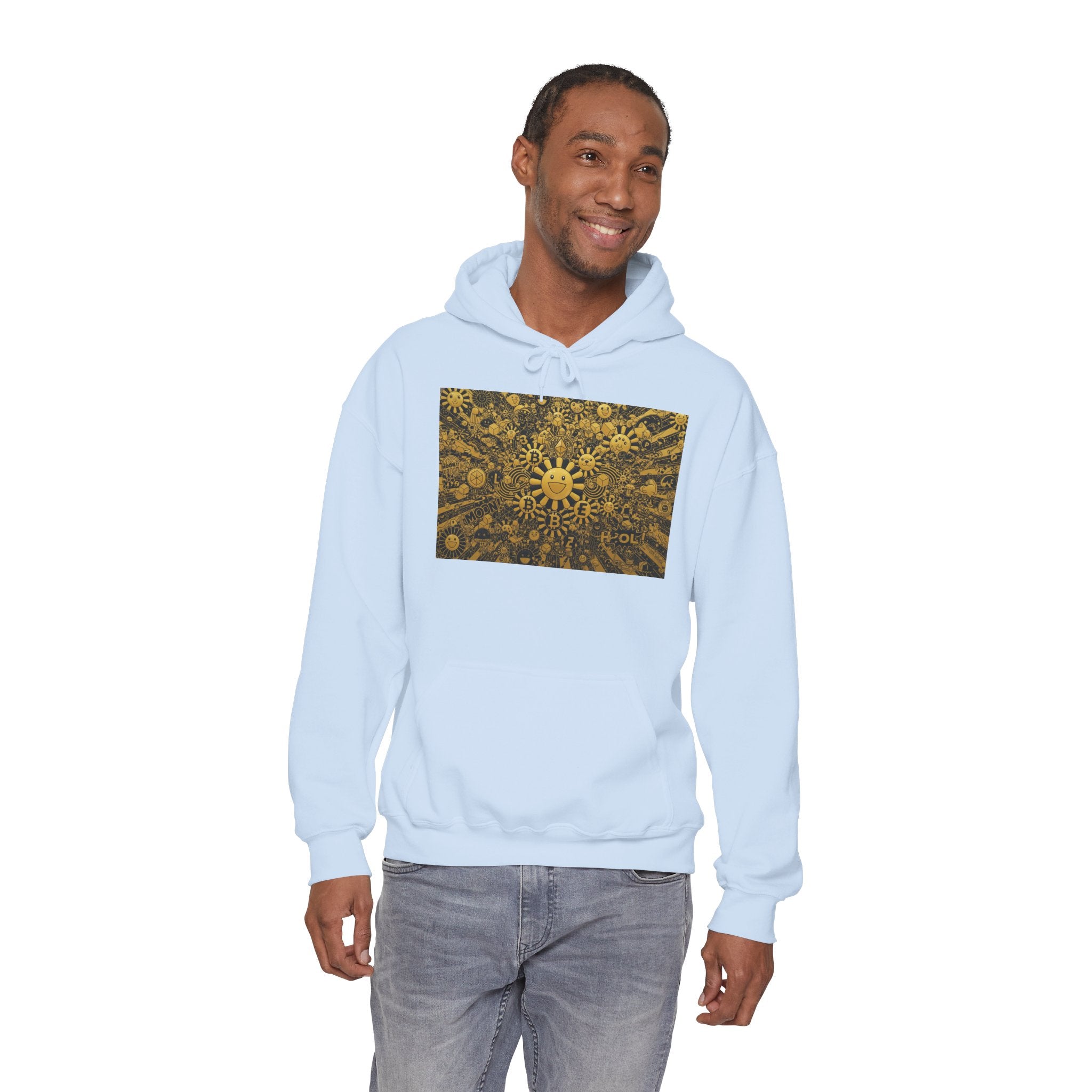 Solar Mandala Hoodie — Golden Sunburst Graphic Pullover