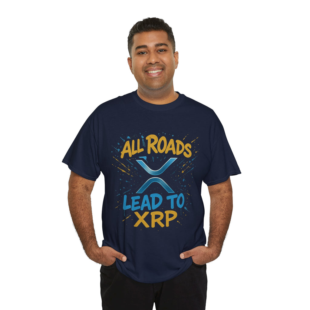 XRP Crypto Tee — "All Roads Lead to XRP" Casual Cryptocurrency Shirt