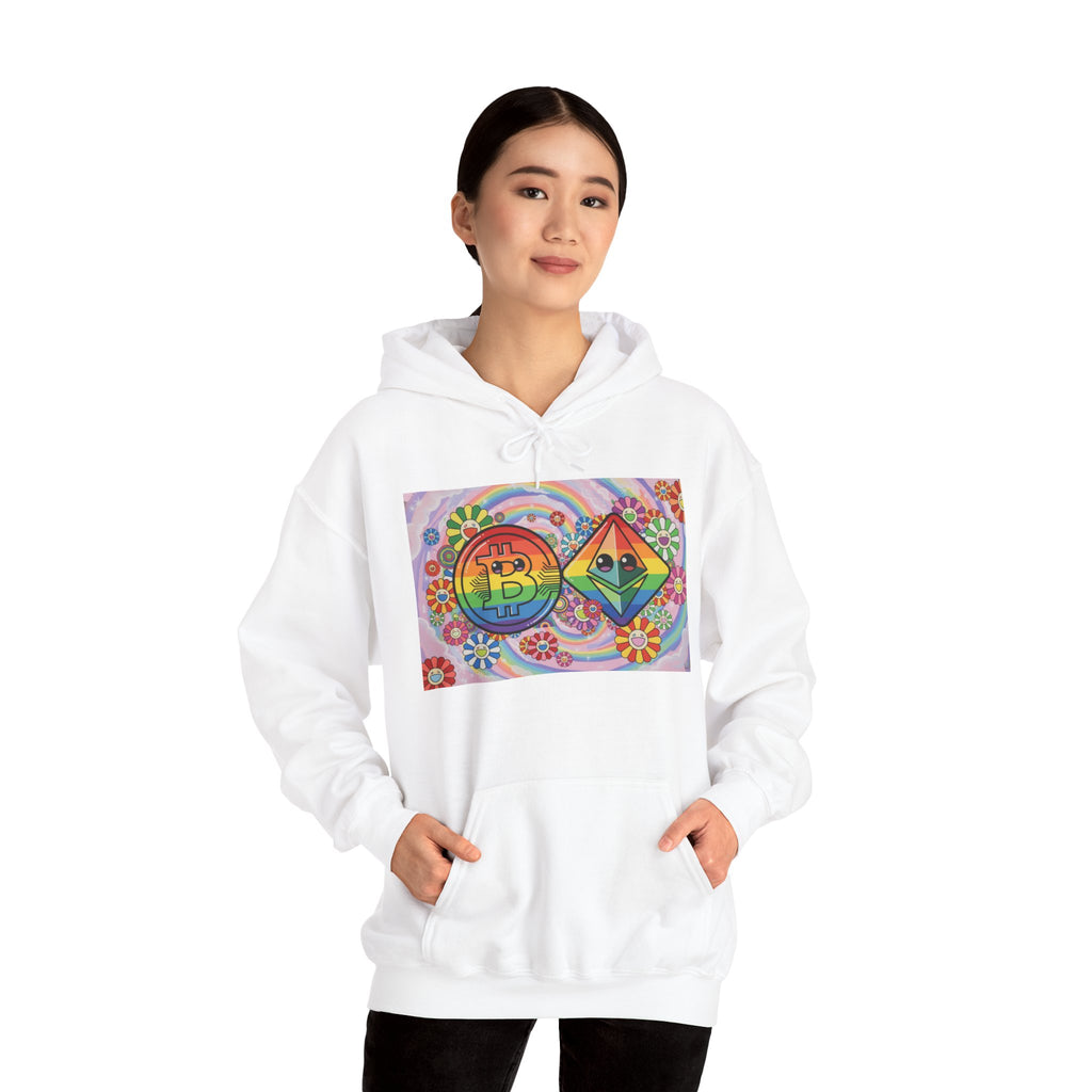 Crypto Flower Power Hoodie — Bitcoin & Ethereum Psychedelic Design