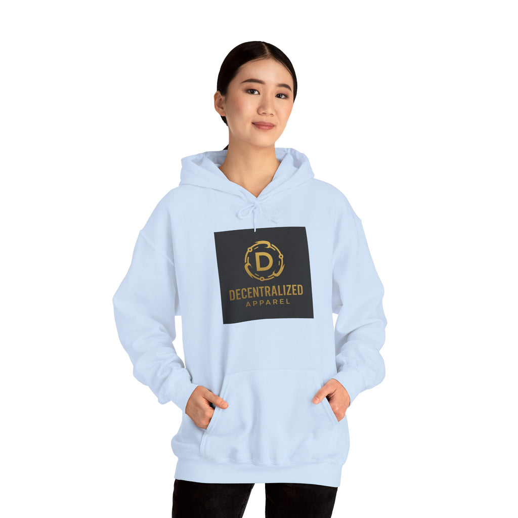 Decentralized Apparel Logo Hoodie – Gold Emblem Streetwear Sweatshirt
