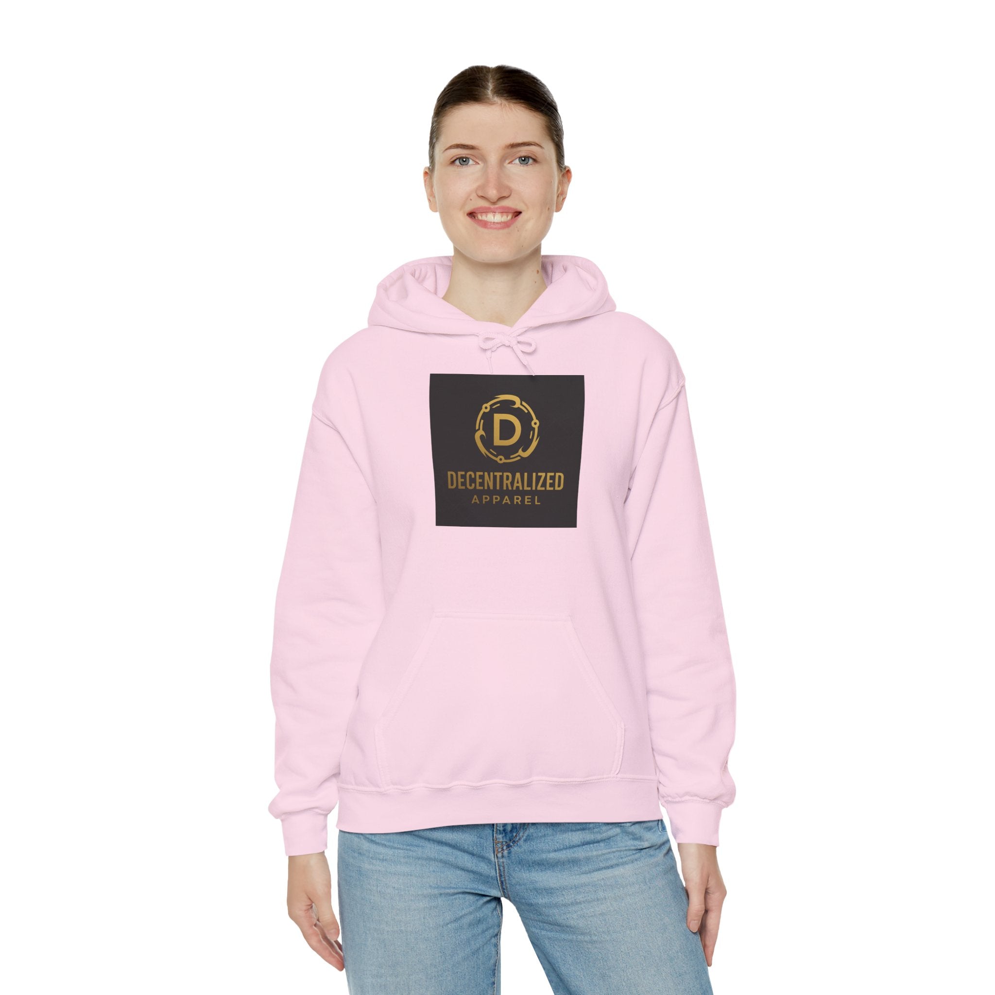 Decentralized Apparel Logo Hoodie – Gold Emblem Streetwear Sweatshirt