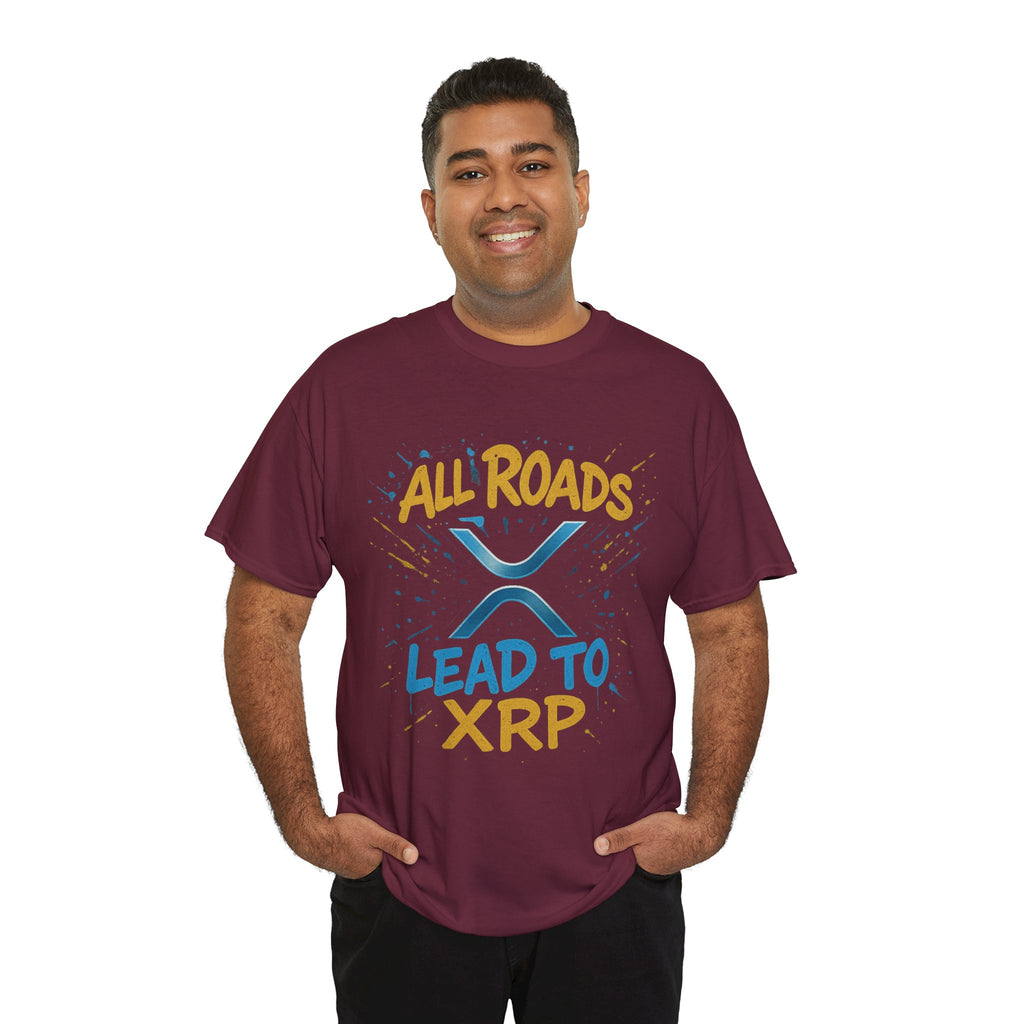 XRP Crypto Tee — "All Roads Lead to XRP" Casual Cryptocurrency Shirt