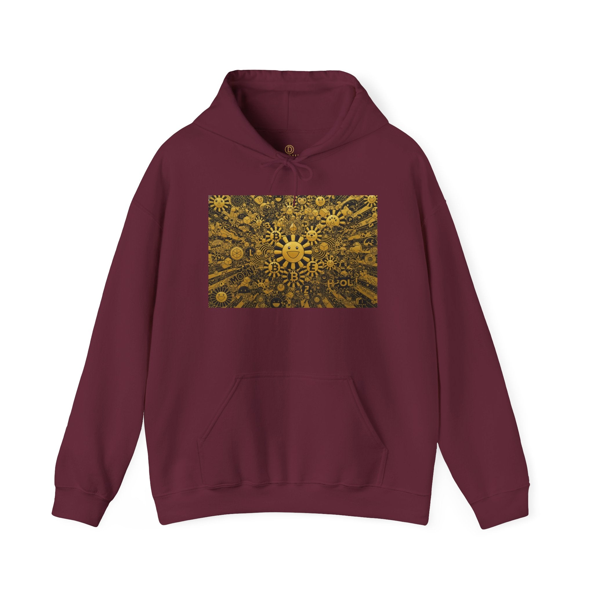 Solar Mandala Hoodie — Golden Sunburst Graphic Pullover