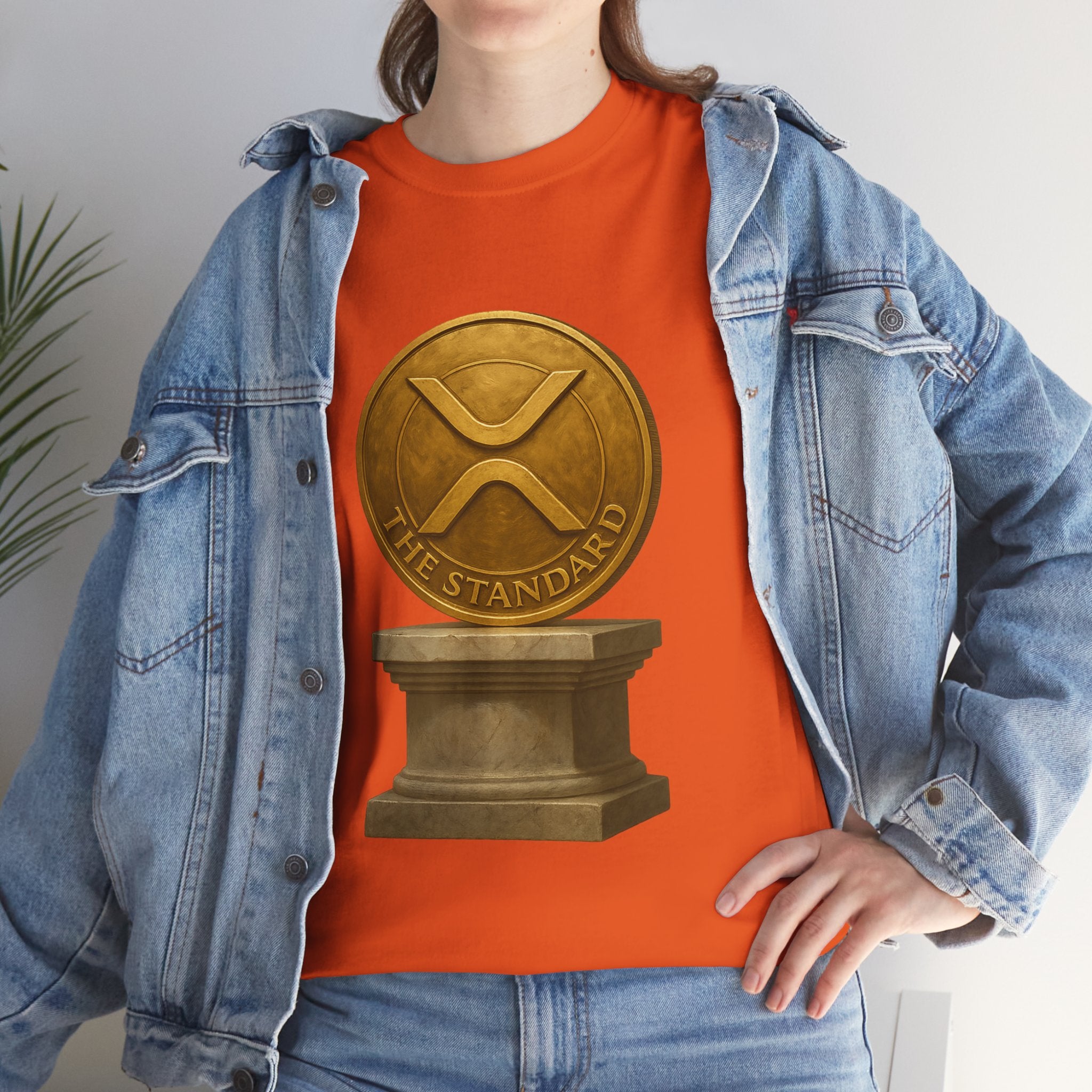 XRP Ledger Trophy T‑Shirt – Gold Ripple Coin on Pedestal Crypto Tee