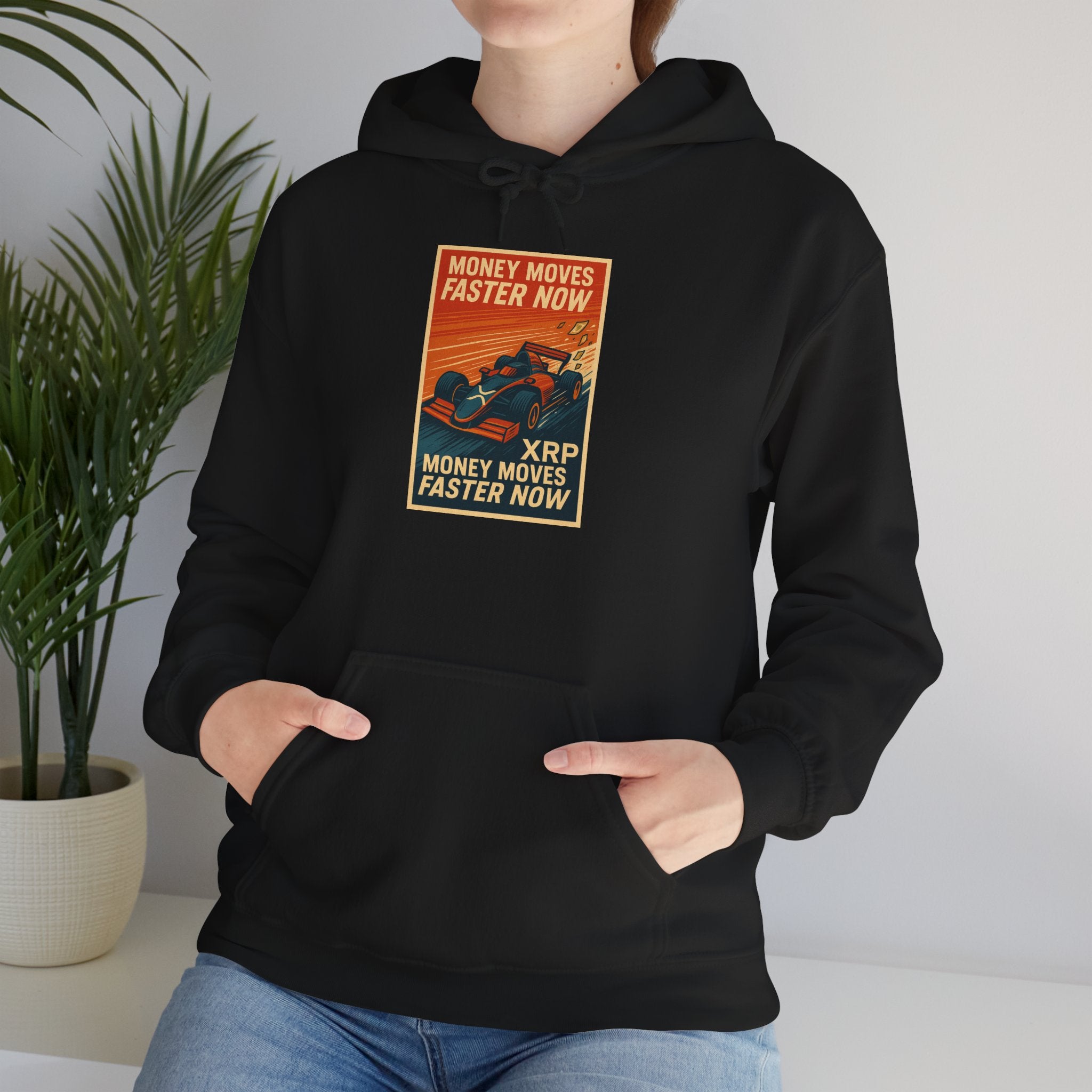 XRP 'Money Moves Faster Now' Hoodie – Crypto Retro Graphic Pullover
