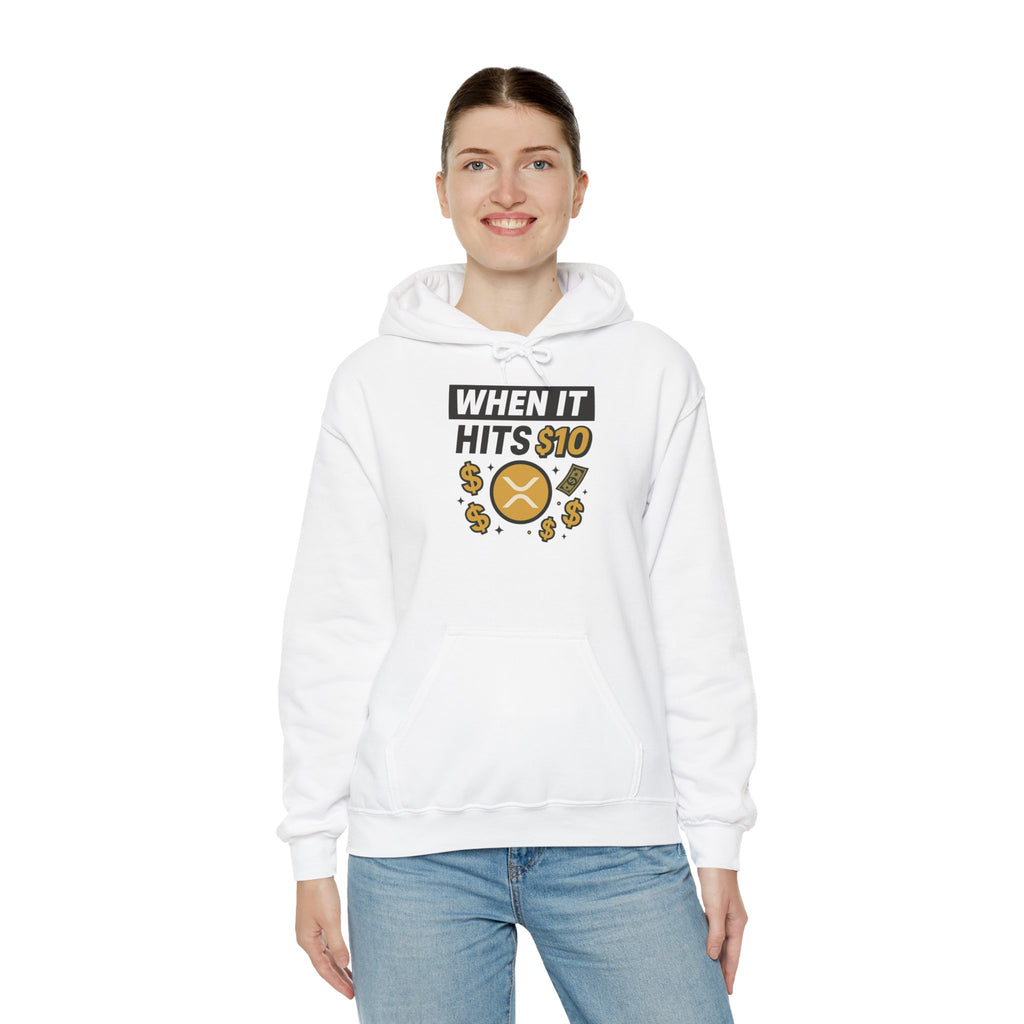 Crypto HODL Hoodie – "When It Hits 10" Funny XRP Coin Sweatshirt