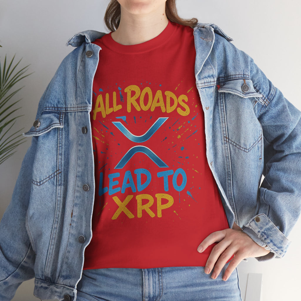 XRP Crypto Tee — "All Roads Lead to XRP" Casual Cryptocurrency Shirt