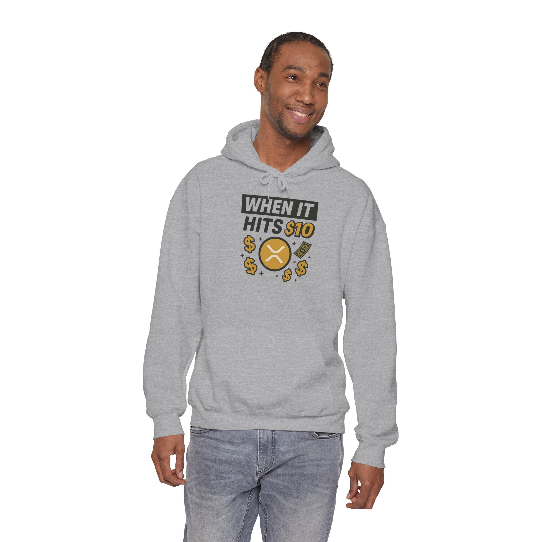 Crypto HODL Hoodie – "When It Hits 10" Funny XRP Coin Sweatshirt