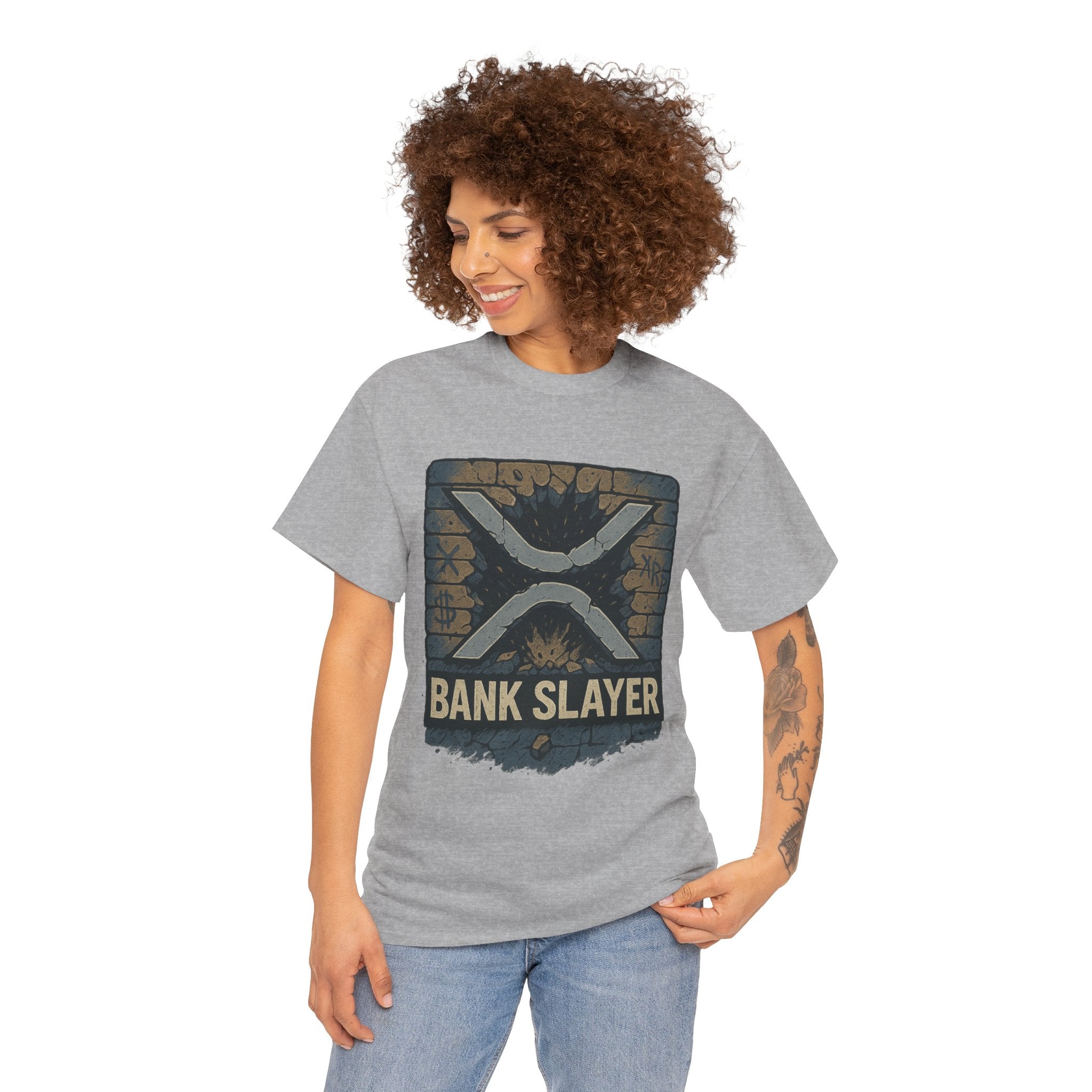 Bank Slayer T‑Shirt — Retro Grunge Crypto XRP Design