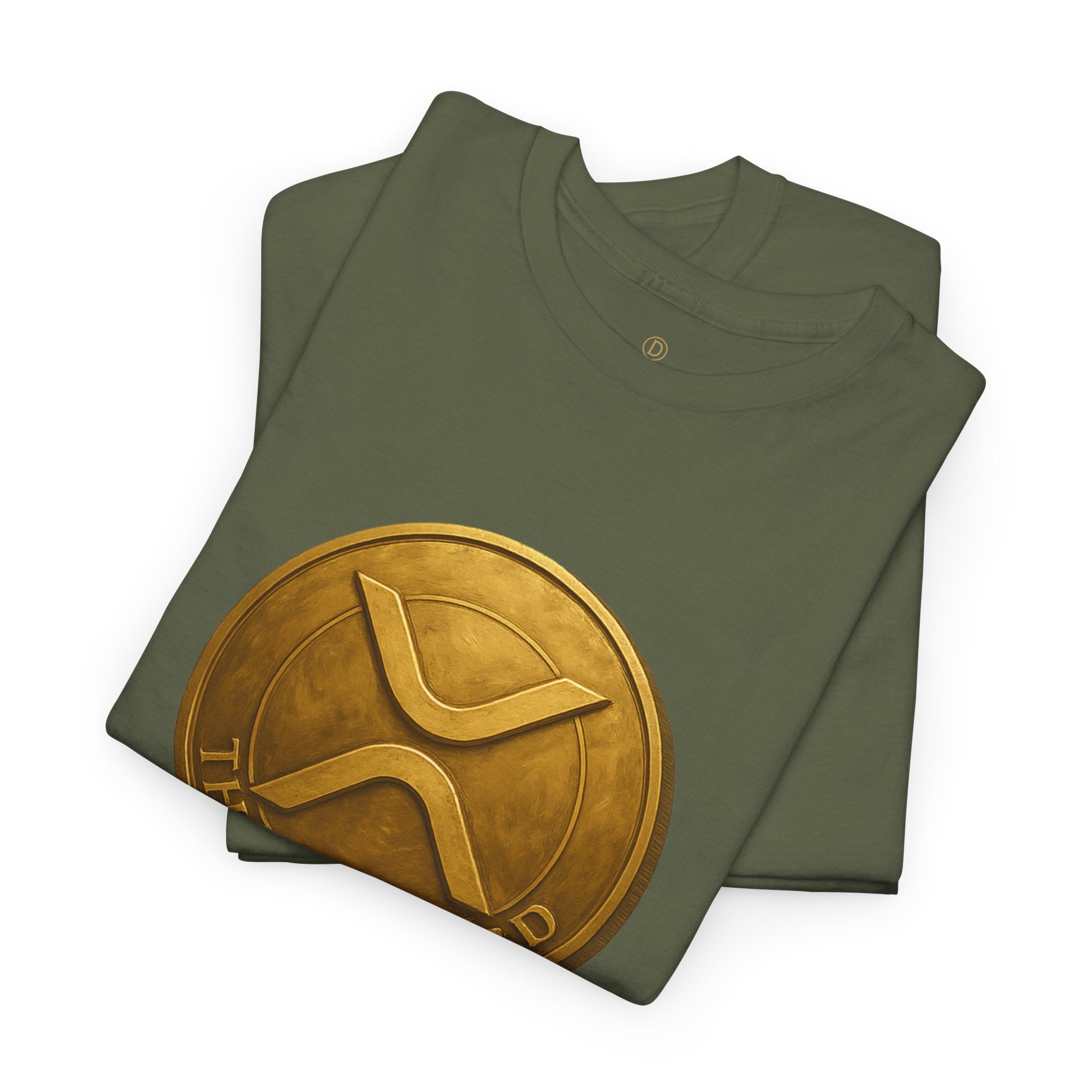 XRP Ledger Trophy T‑Shirt – Gold Ripple Coin on Pedestal Crypto Tee