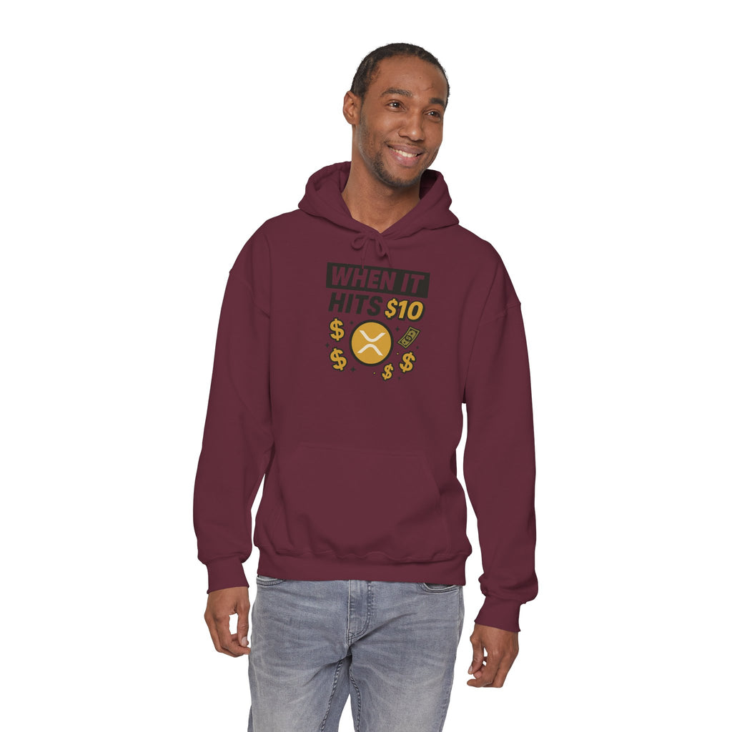 Crypto HODL Hoodie – "When It Hits 10" Funny XRP Coin Sweatshirt