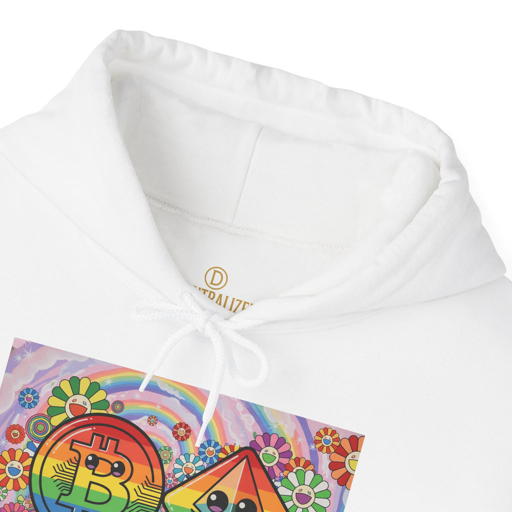 Crypto Flower Power Hoodie — Bitcoin & Ethereum Psychedelic Design