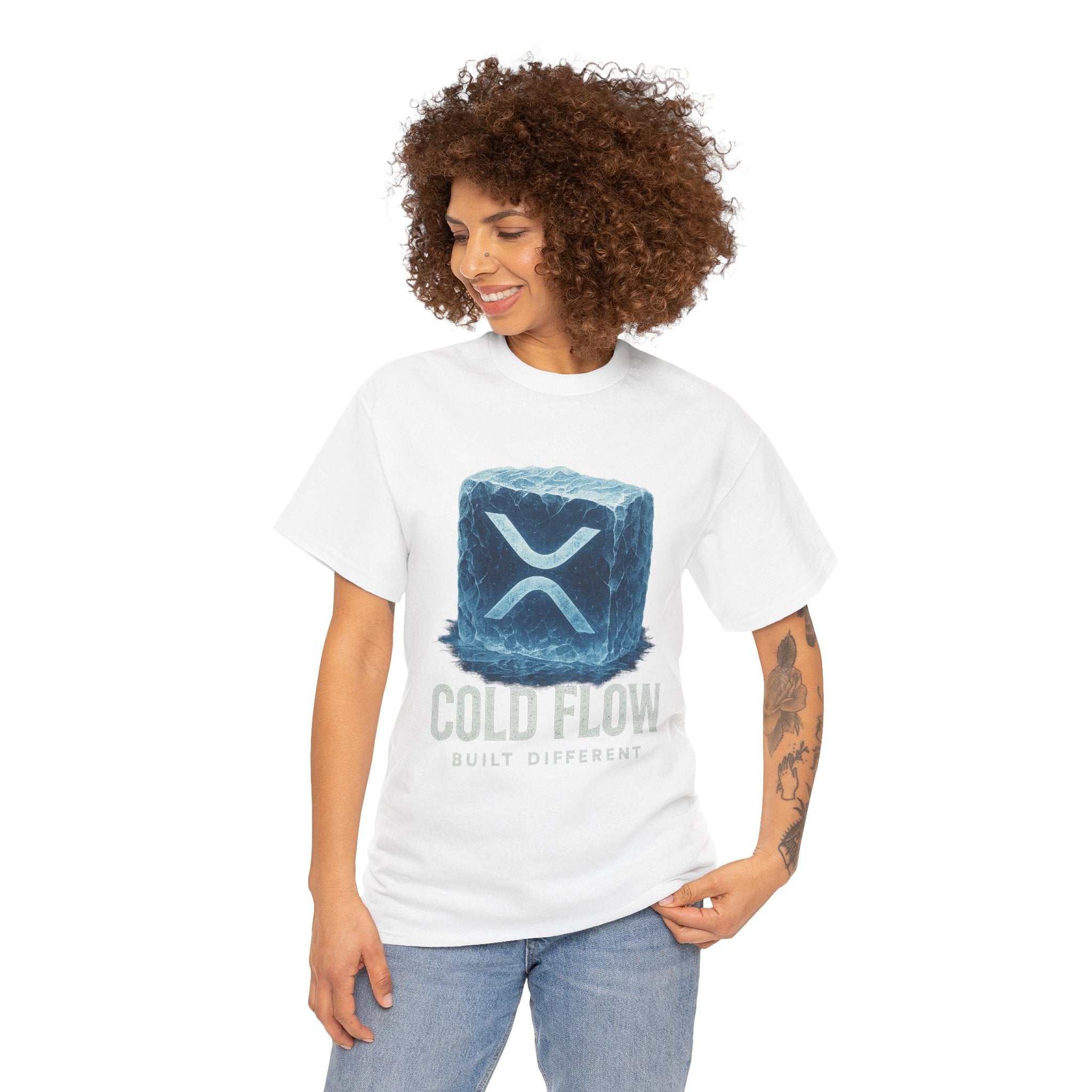 Cold Flow Ripple Logo T‑Shirt — 'Cold Flow: Built Different' Ice Cube Design